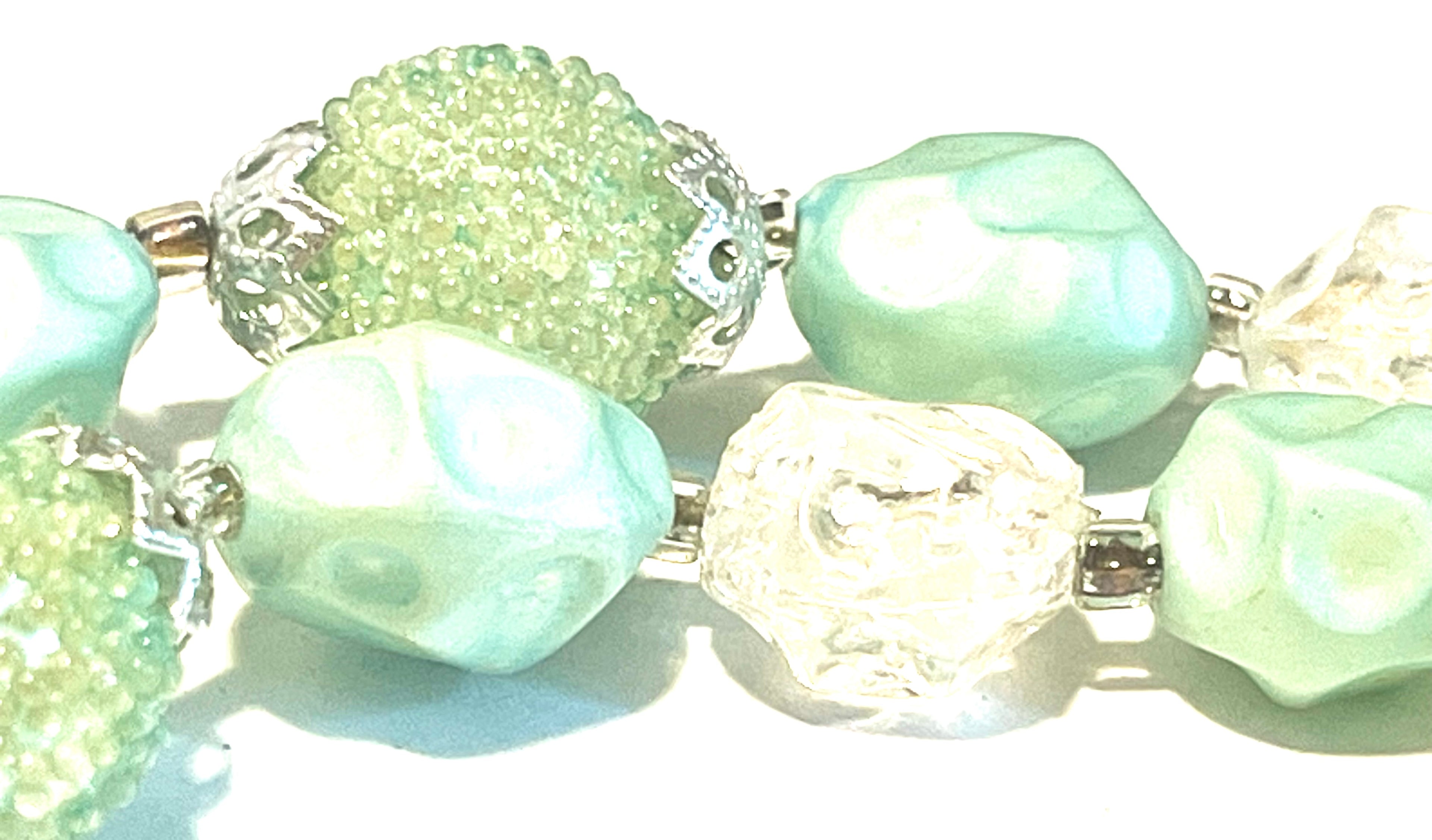 1950s Japanese Costume Jewelry Necklace Aqua Lucite Beads