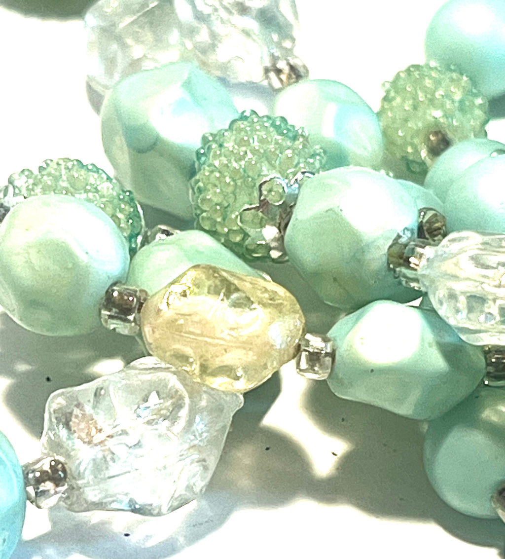 1950s Japanese Costume Jewelry Necklace Aqua Lucite Beads