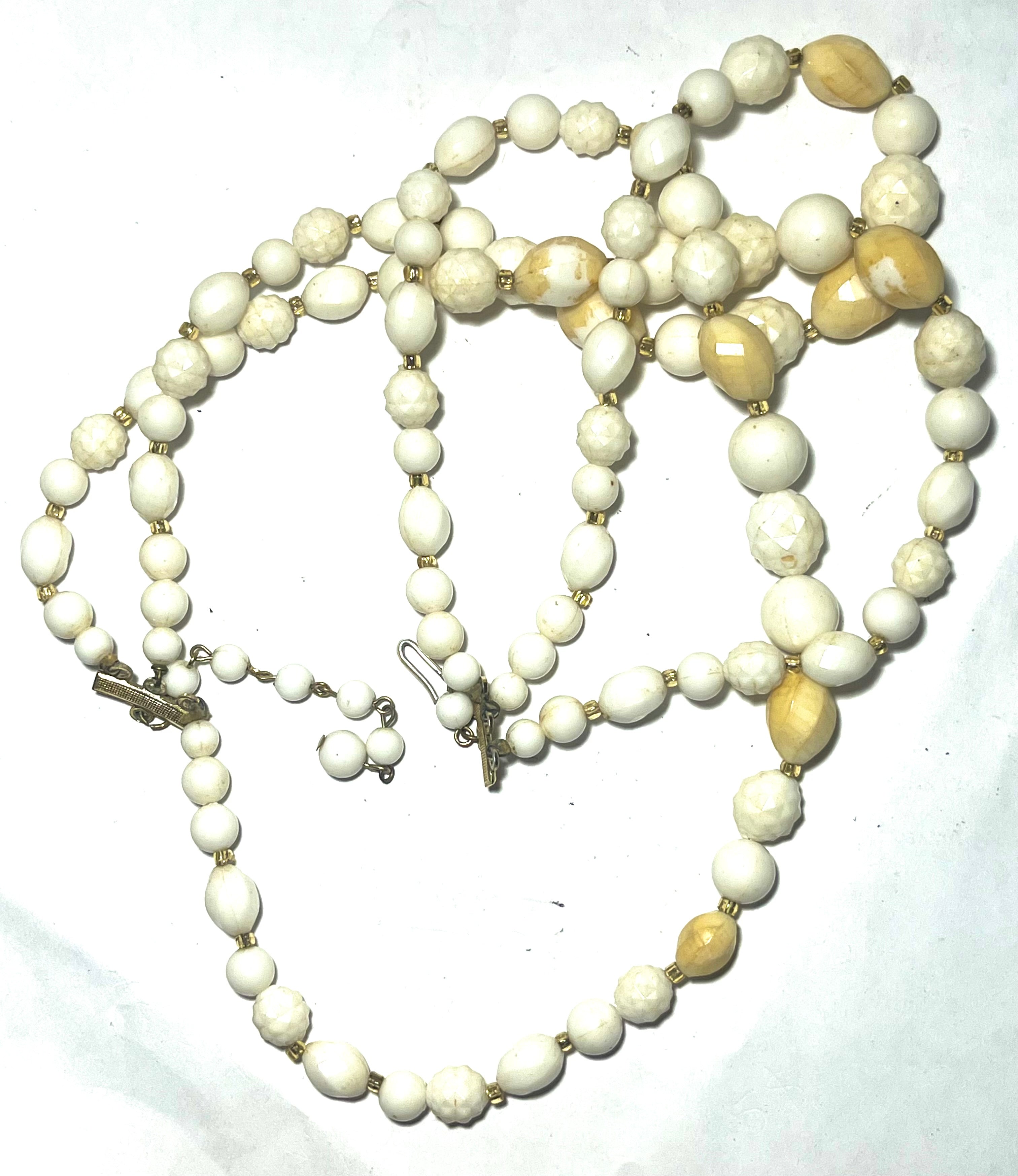 1950’s wedding/cottagecore Vintage White & Cream Multi-Strand Beaded Necklace | Faceted Lucite Beads | Mid Century Statement Necklace