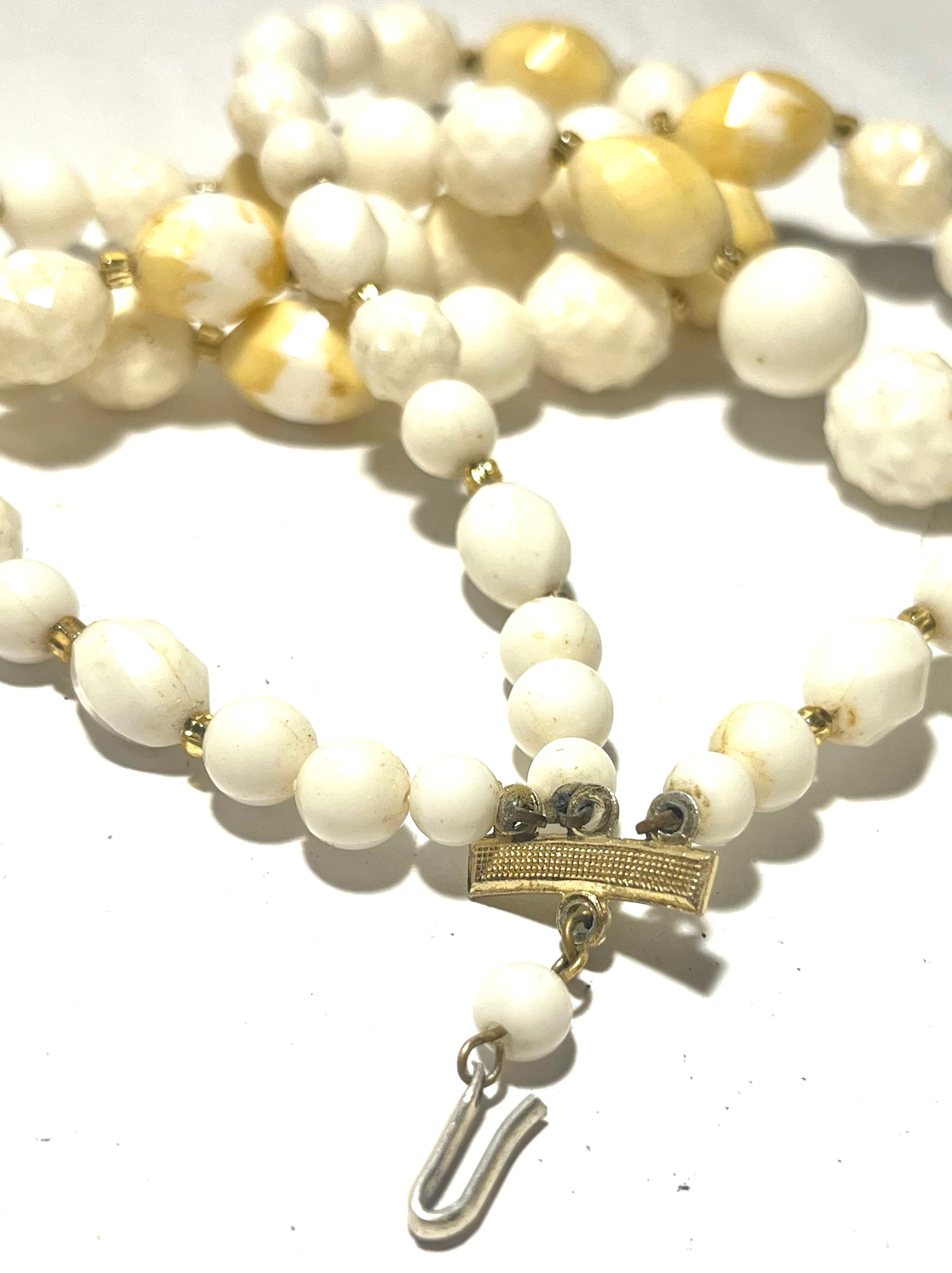 1950’s wedding/cottagecore Vintage White & Cream Multi-Strand Beaded Necklace | Faceted Lucite Beads | Mid Century Statement Necklace