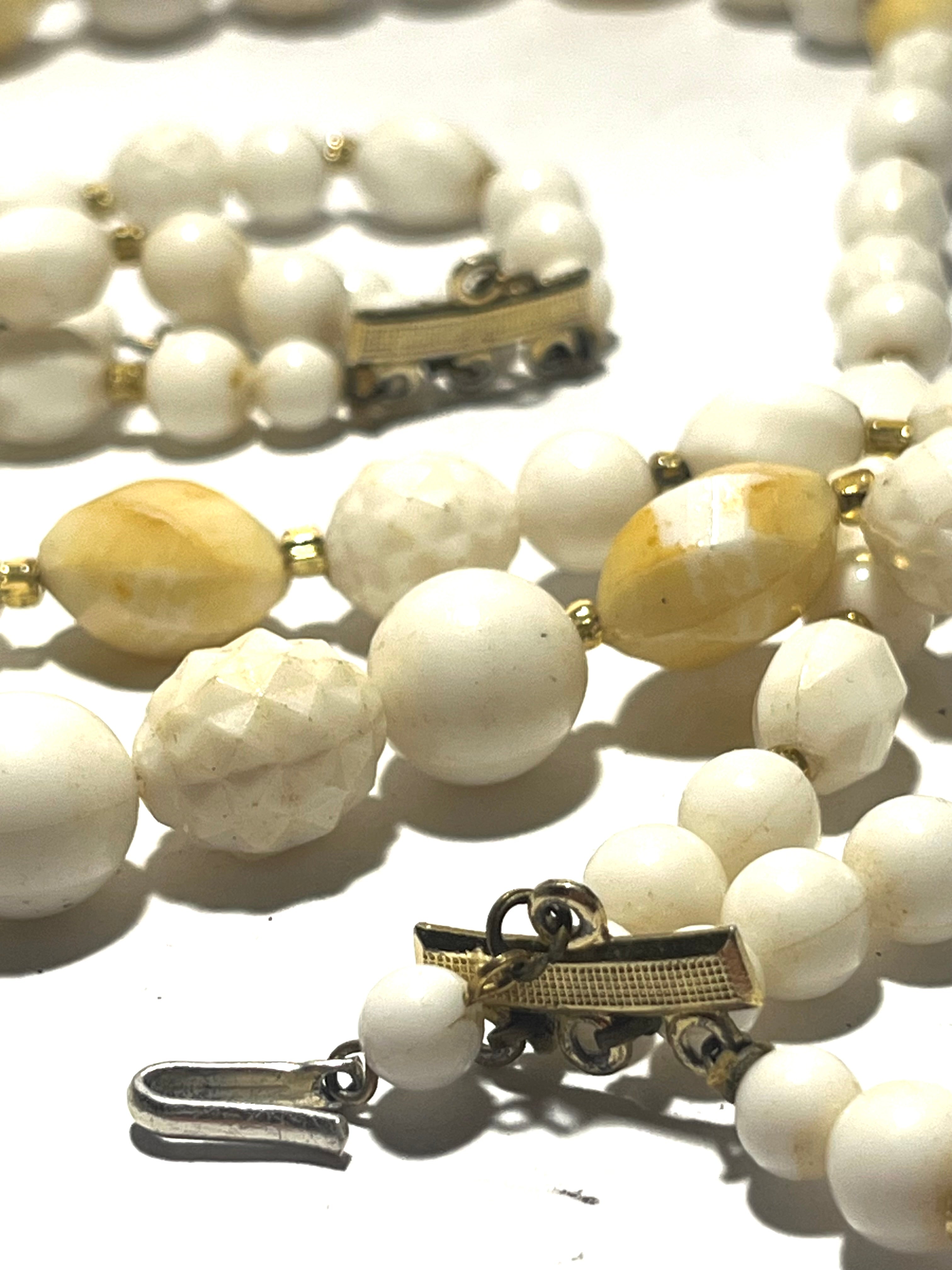 1950’s wedding/cottagecore Vintage White & Cream Multi-Strand Beaded Necklace | Faceted Lucite Beads | Mid Century Statement Necklace
