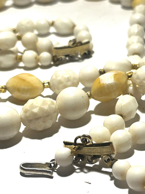 1950’s wedding/cottagecore Vintage White & Cream Multi-Strand Beaded Necklace | Faceted Lucite Beads | Mid Century Statement Necklace