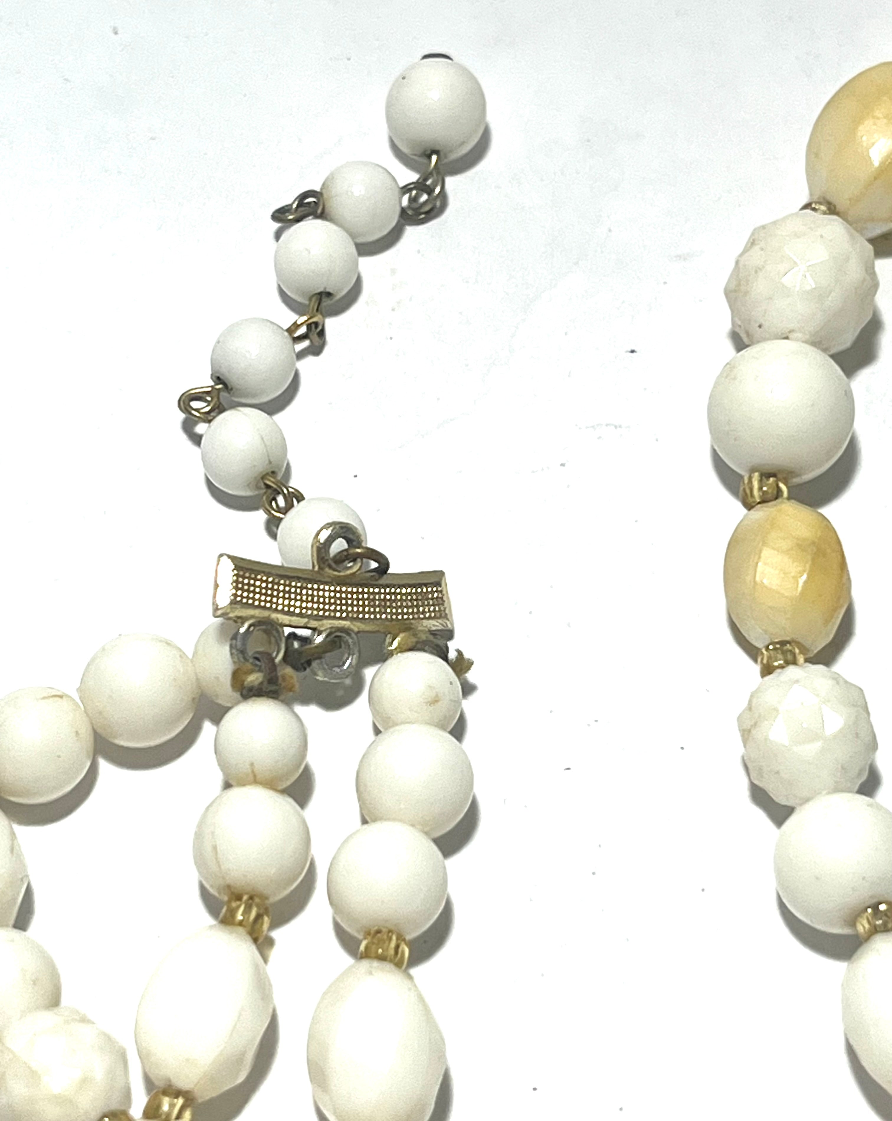 1950’s wedding/cottagecore Vintage White & Cream Multi-Strand Beaded Necklace | Faceted Lucite Beads | Mid Century Statement Necklace