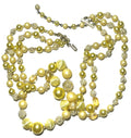 Vintage Japan Multi Strand Faux Pearl Necklace Yellow Cream Beaded Retro Statement Jewelry