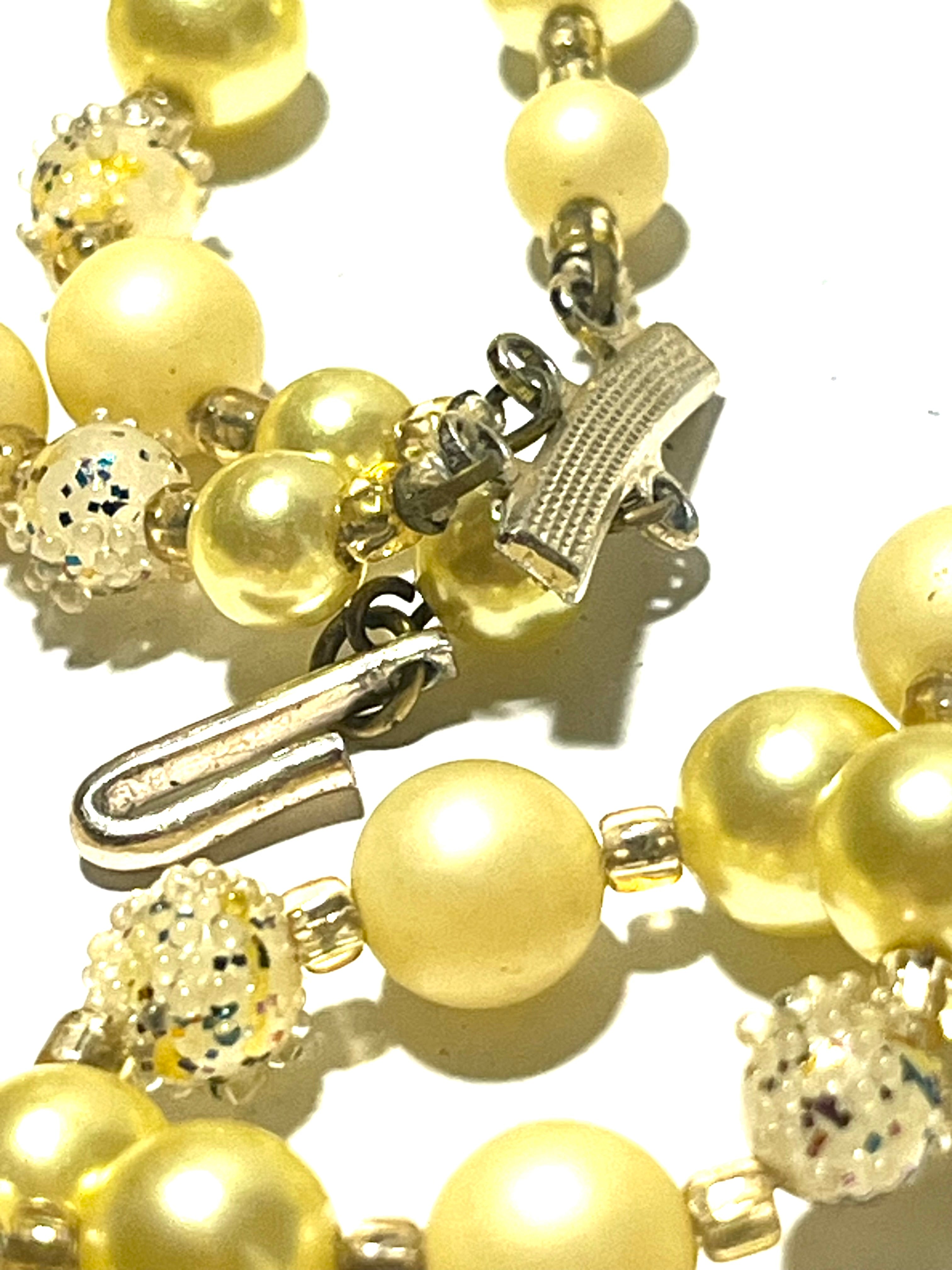 Vintage Japan Multi Strand Faux Pearl Necklace Yellow Cream Beaded Retro Statement Jewelry