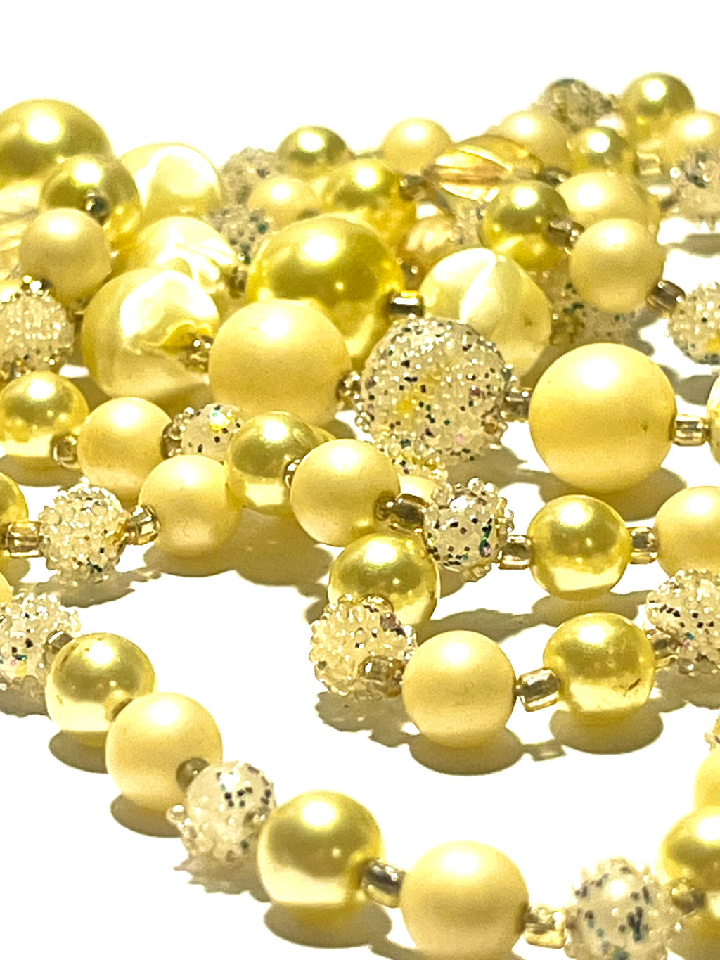 Vintage Japan Multi Strand Faux Pearl Necklace Yellow Cream Beaded Retro Statement Jewelry