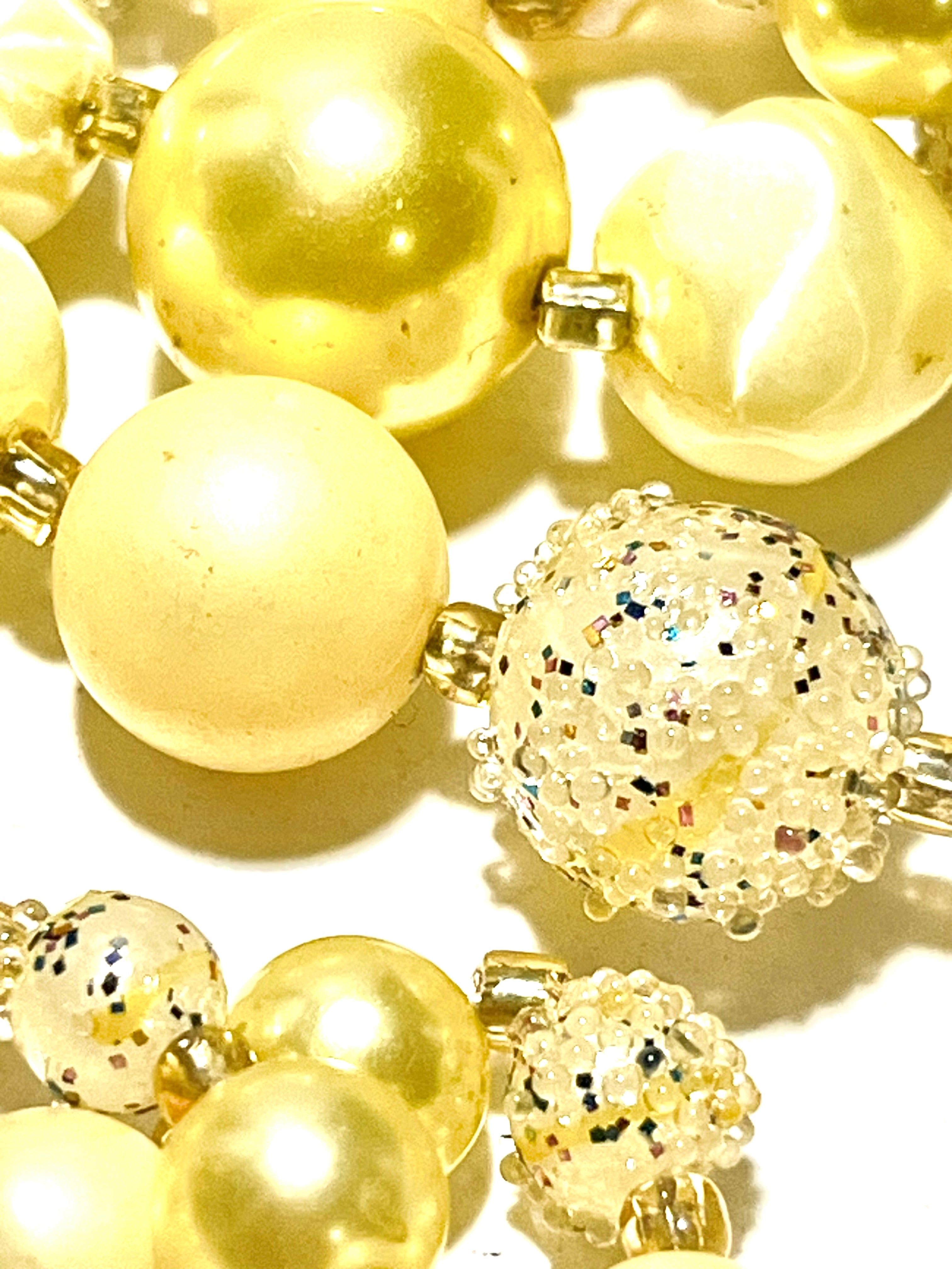 Vintage Japan Multi Strand Faux Pearl Necklace Yellow Cream Beaded Retro Statement Jewelry