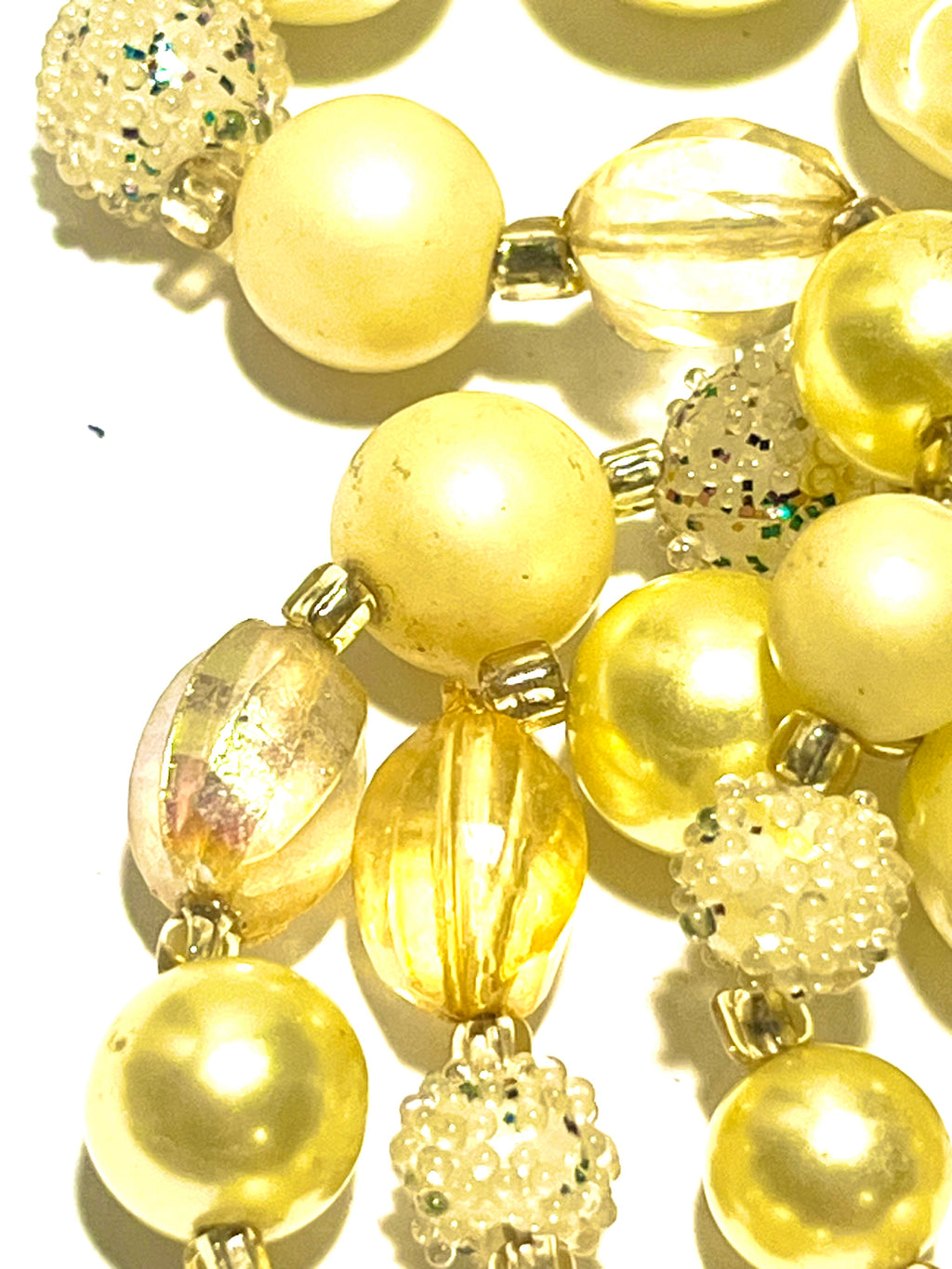 Vintage Japan Multi Strand Faux Pearl Necklace Yellow Cream Beaded Retro Statement Jewelry