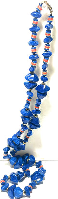 Vintage Cobalt Blue Chunky Bead Necklace Red Accent Lucite Resin Statement Jewelry