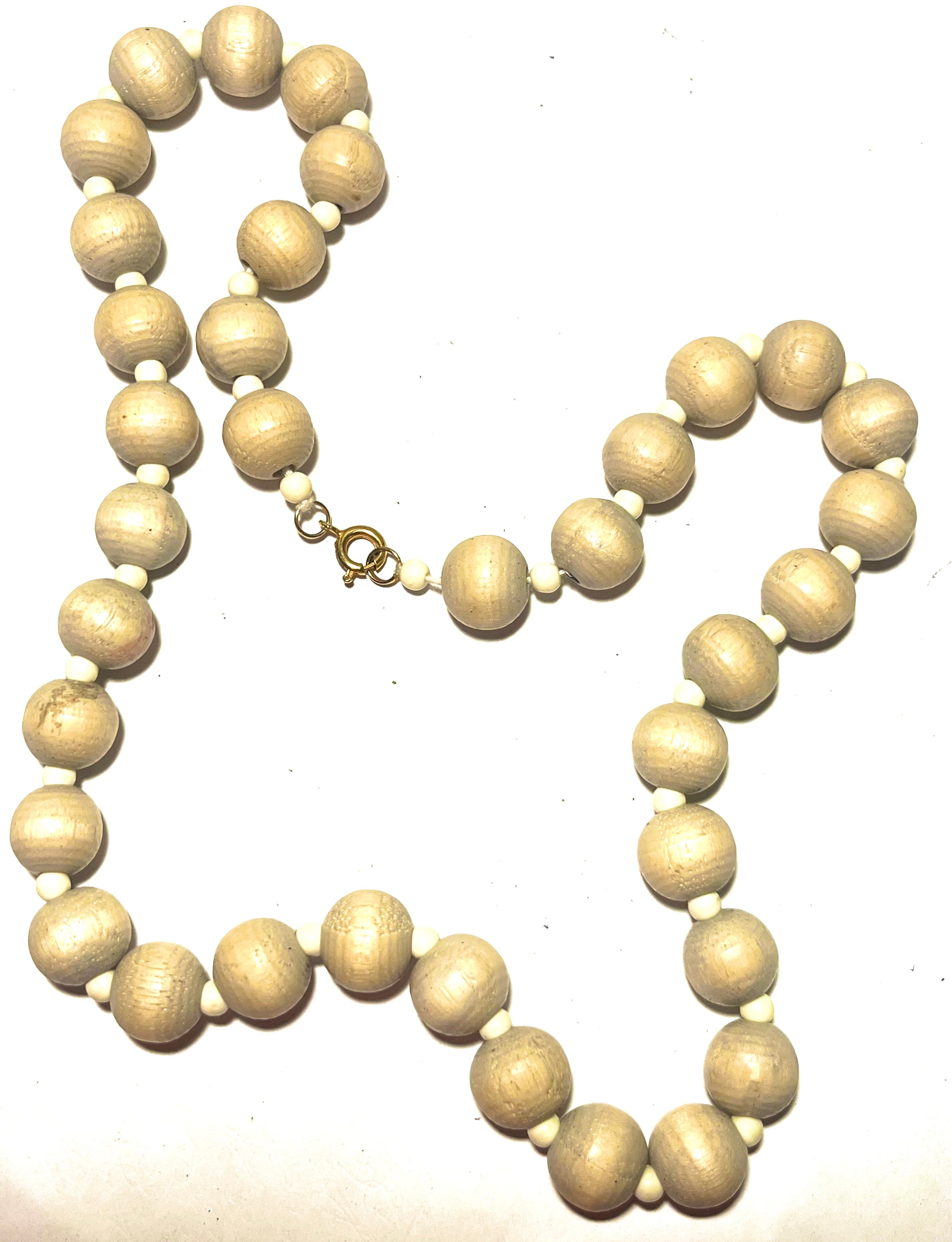 Vintage Graduated Wooden Bead Necklace Natural Wood Boho Minimalist Artisan Jewelry