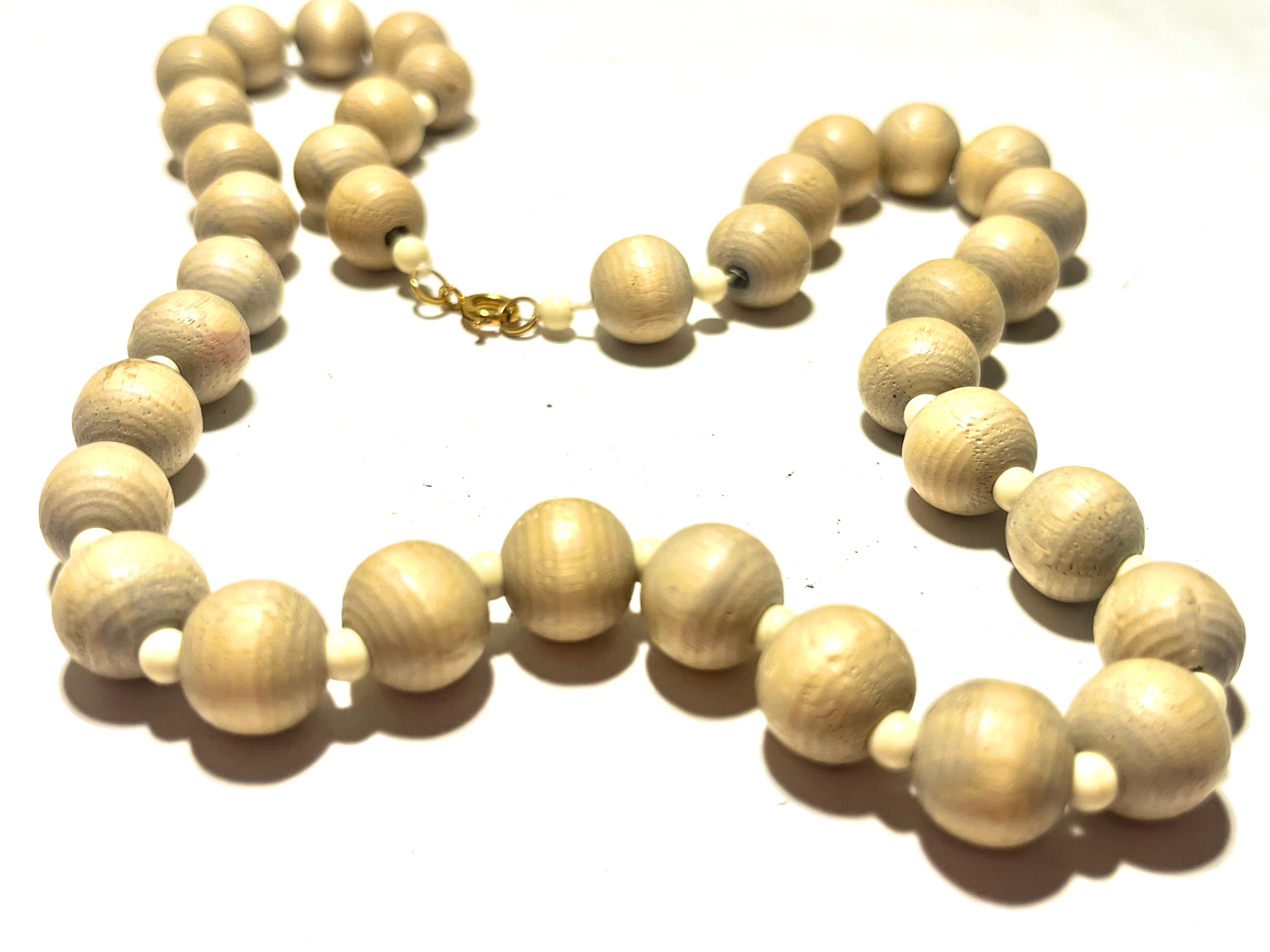 Vintage Graduated Wooden Bead Necklace Natural Wood Boho Minimalist Artisan Jewelry