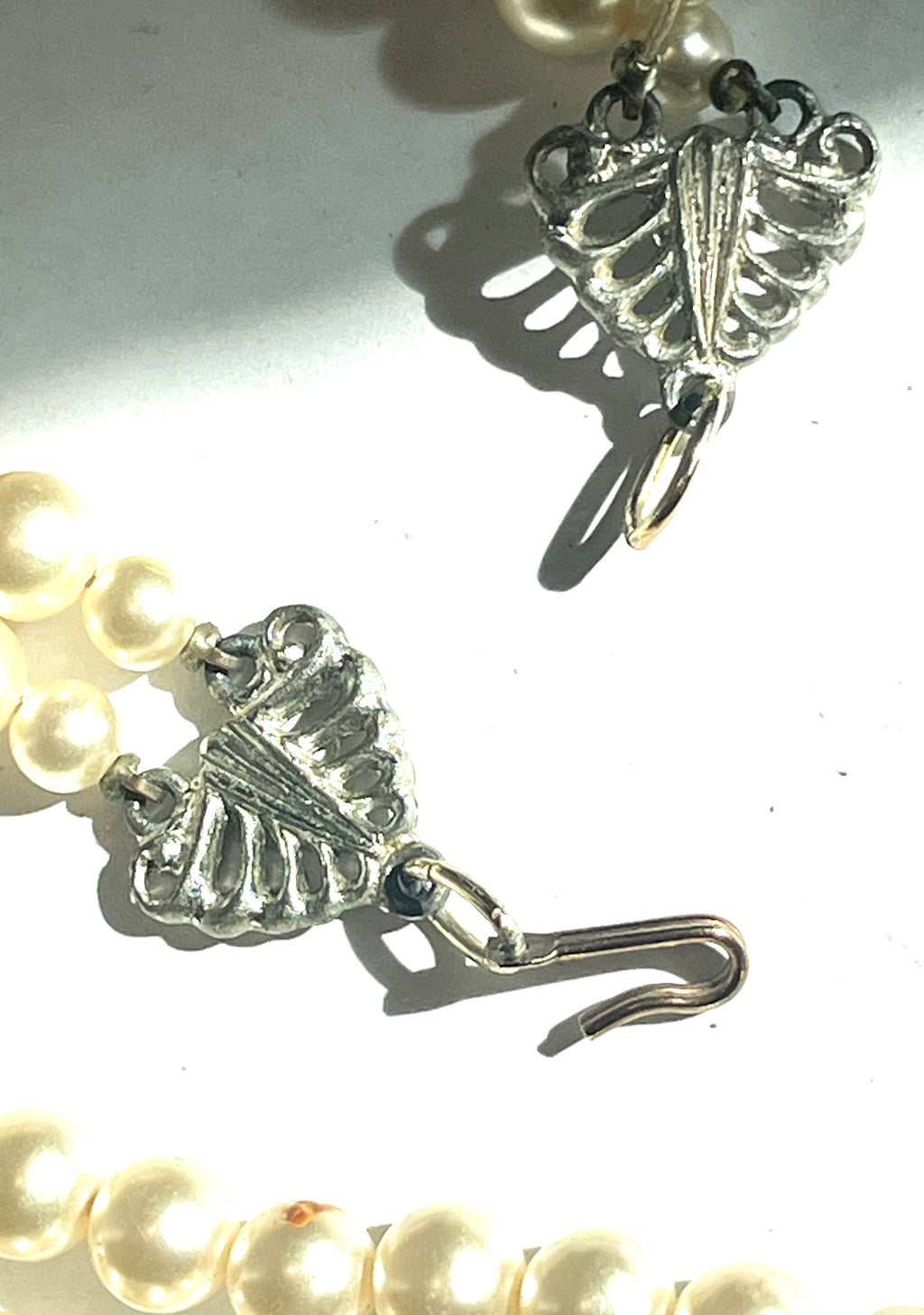 Vintage Double Strand Faux Pearl Necklace Graduated Ivory Beads Silver Tone Clas