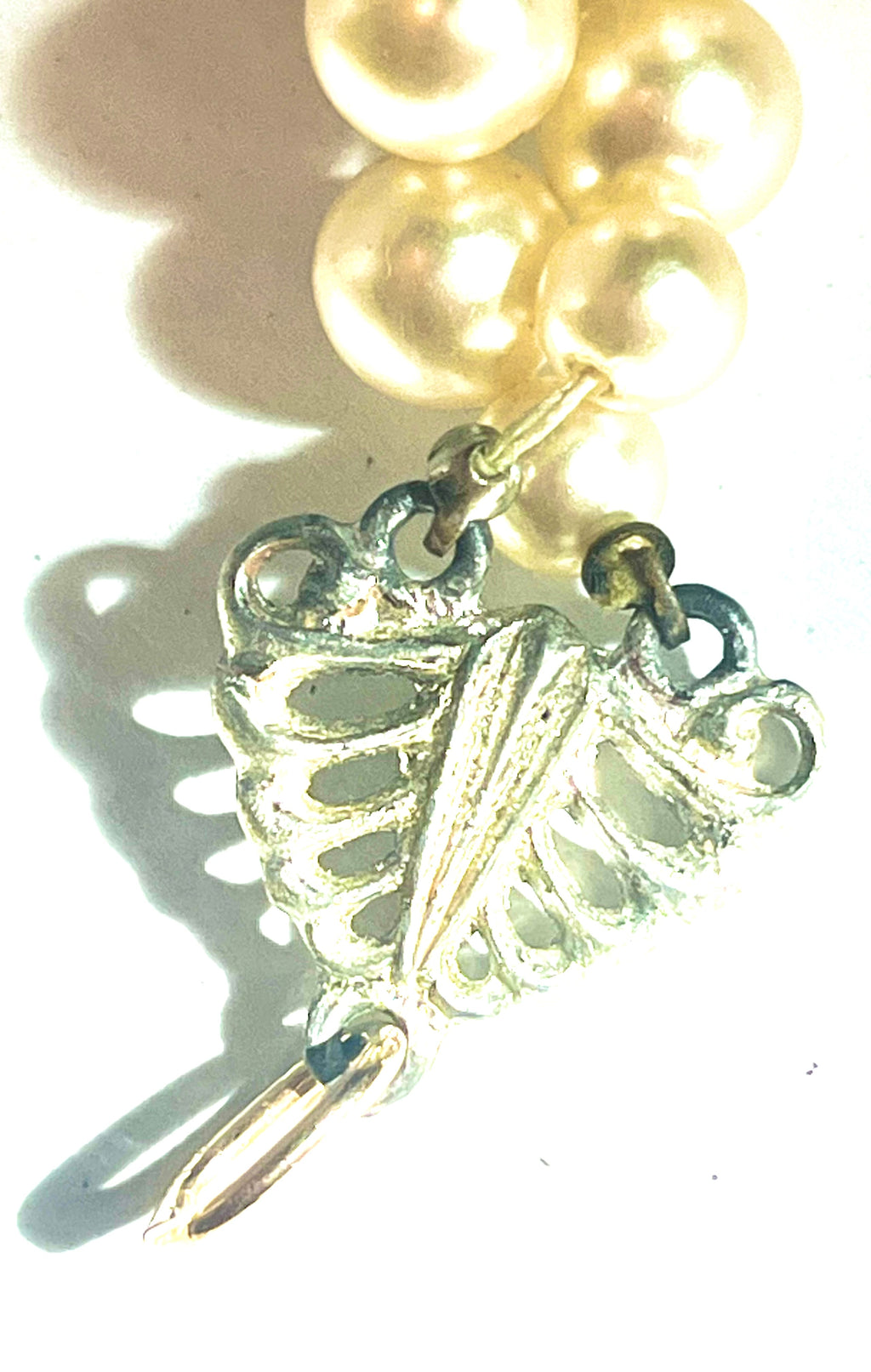 Vintage Double Strand Faux Pearl Necklace Graduated Ivory Beads Silver Tone Clas