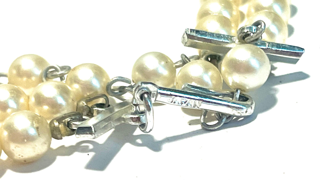 “Vintage Japan Double Strand Faux Pearl Necklace Adjustable Extender Mid Centur