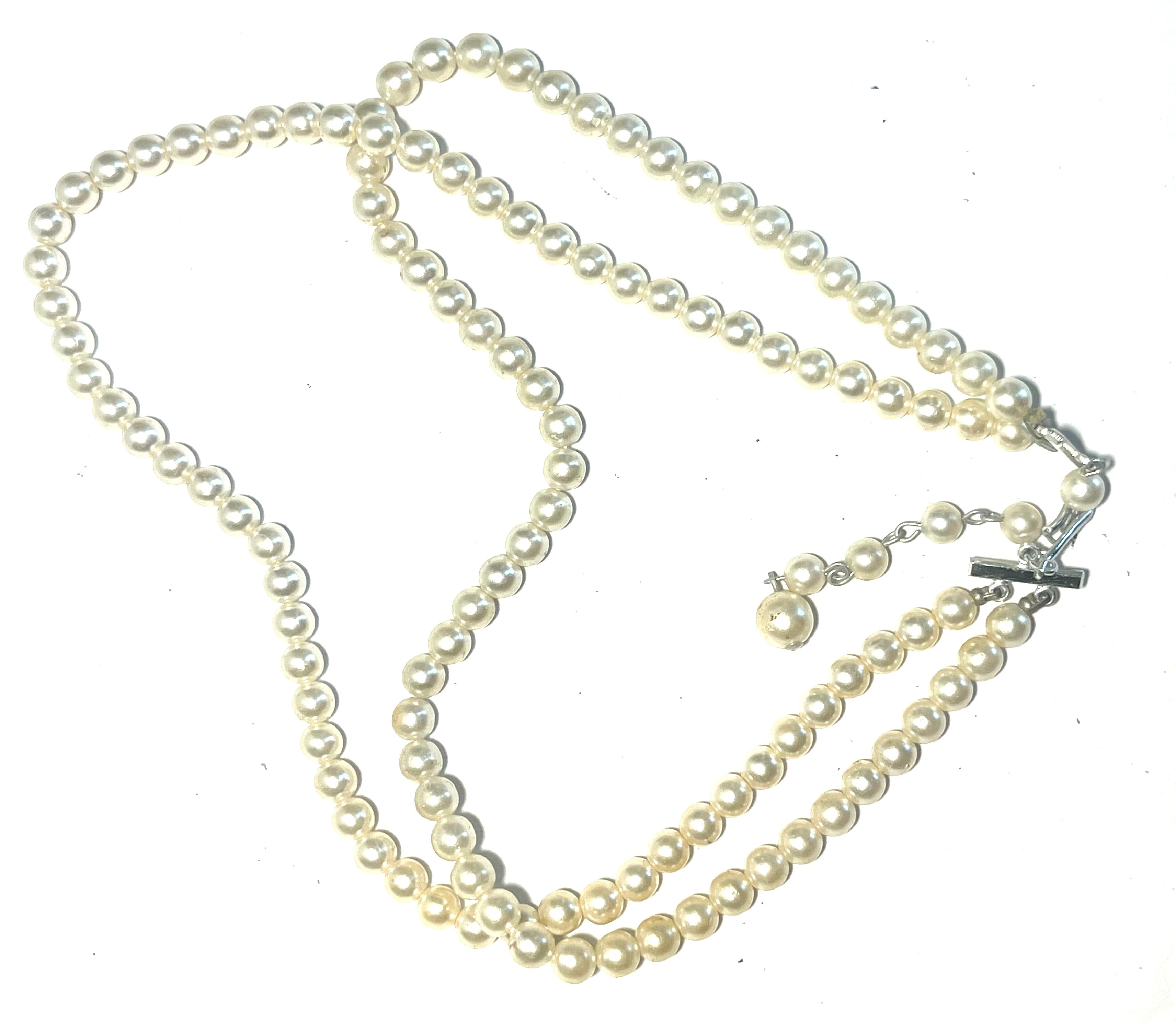 “Vintage Japan Double Strand Faux Pearl Necklace Adjustable Extender Mid Centur