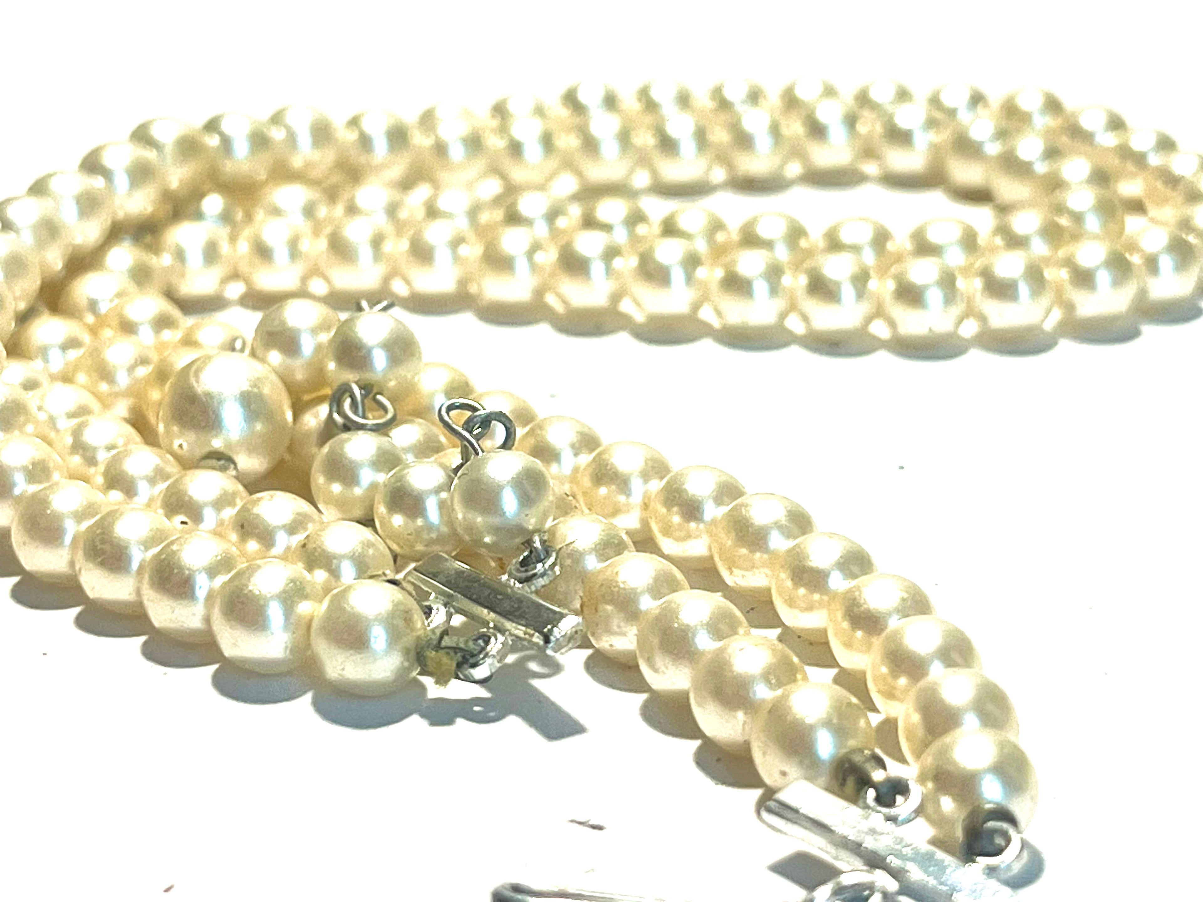 “Vintage Japan Double Strand Faux Pearl Necklace Adjustable Extender Mid Centur