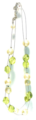 TopFrog Green Glass & Faux Pearl Floating Wire Necklace – Modern Layered Bead Necklace