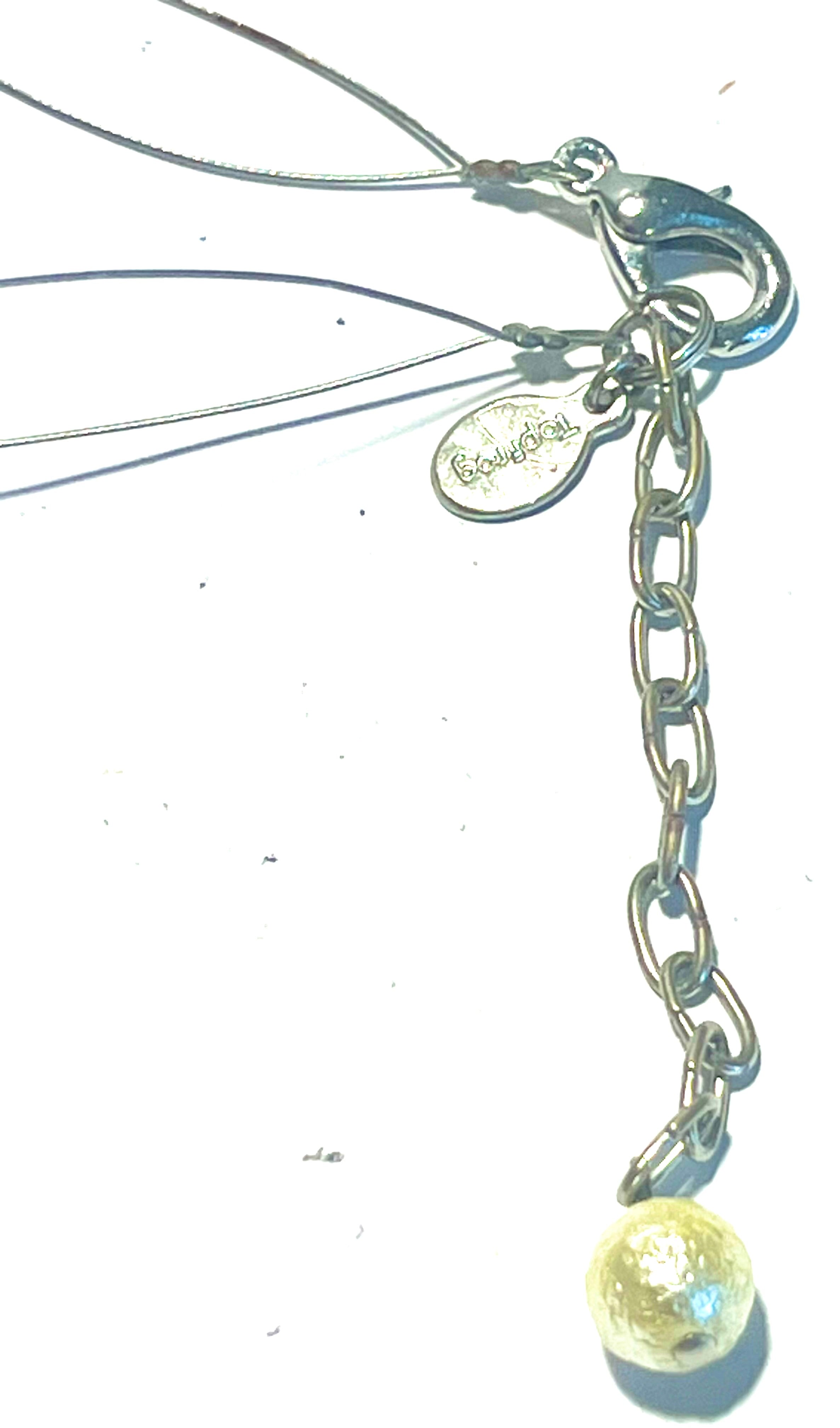 TopFrog Green Glass & Faux Pearl Floating Wire Necklace – Modern Layered Bead Necklace