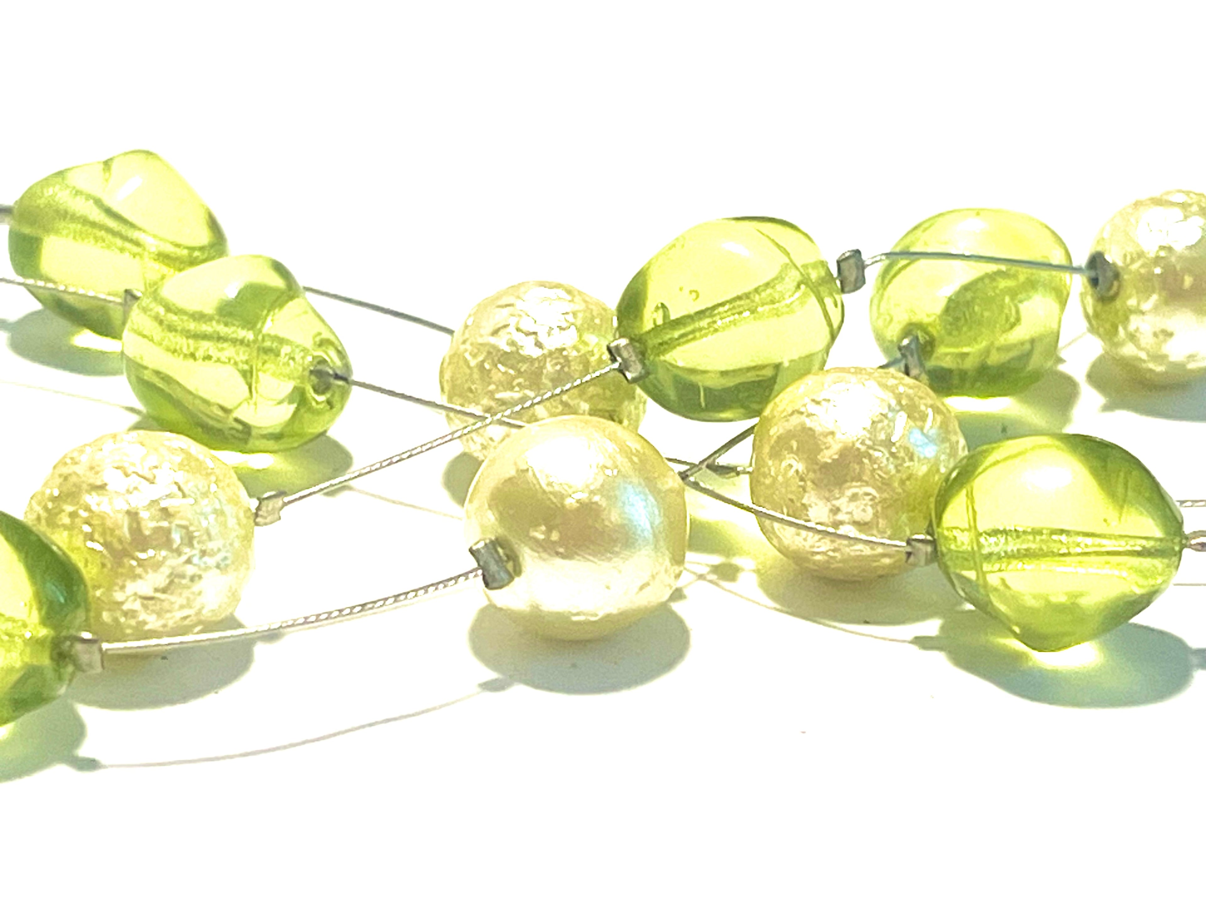 TopFrog Green Glass & Faux Pearl Floating Wire Necklace – Modern Layered Bead Necklace