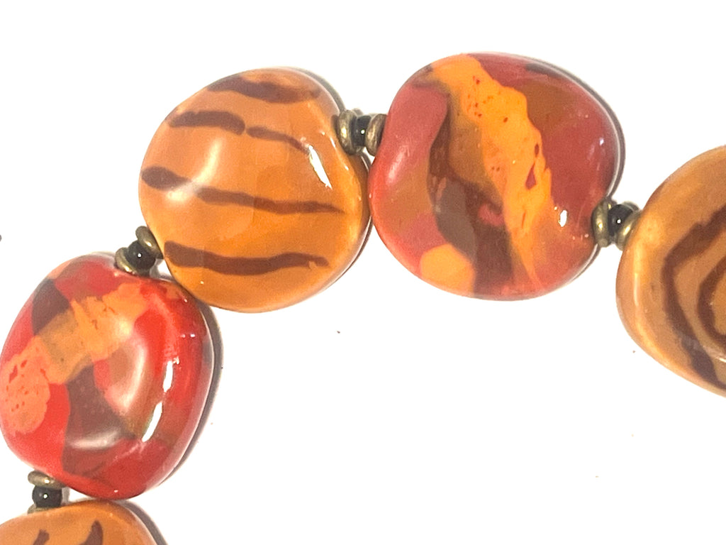 Chunky Artisan Polymer Clay Bead Necklace – Earth Tone Tribal Boho Statement Necklace