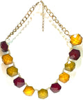 Vintage Geometric Statement Necklace Gold Tone Faceted Acrylic Resin Stones Mustard Burgundy Retro Mod