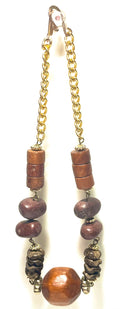 Handmade Boho Wood Bead Bracelet Brown Mixed Beads Gold Tone Adjustable Statement Bracelet”