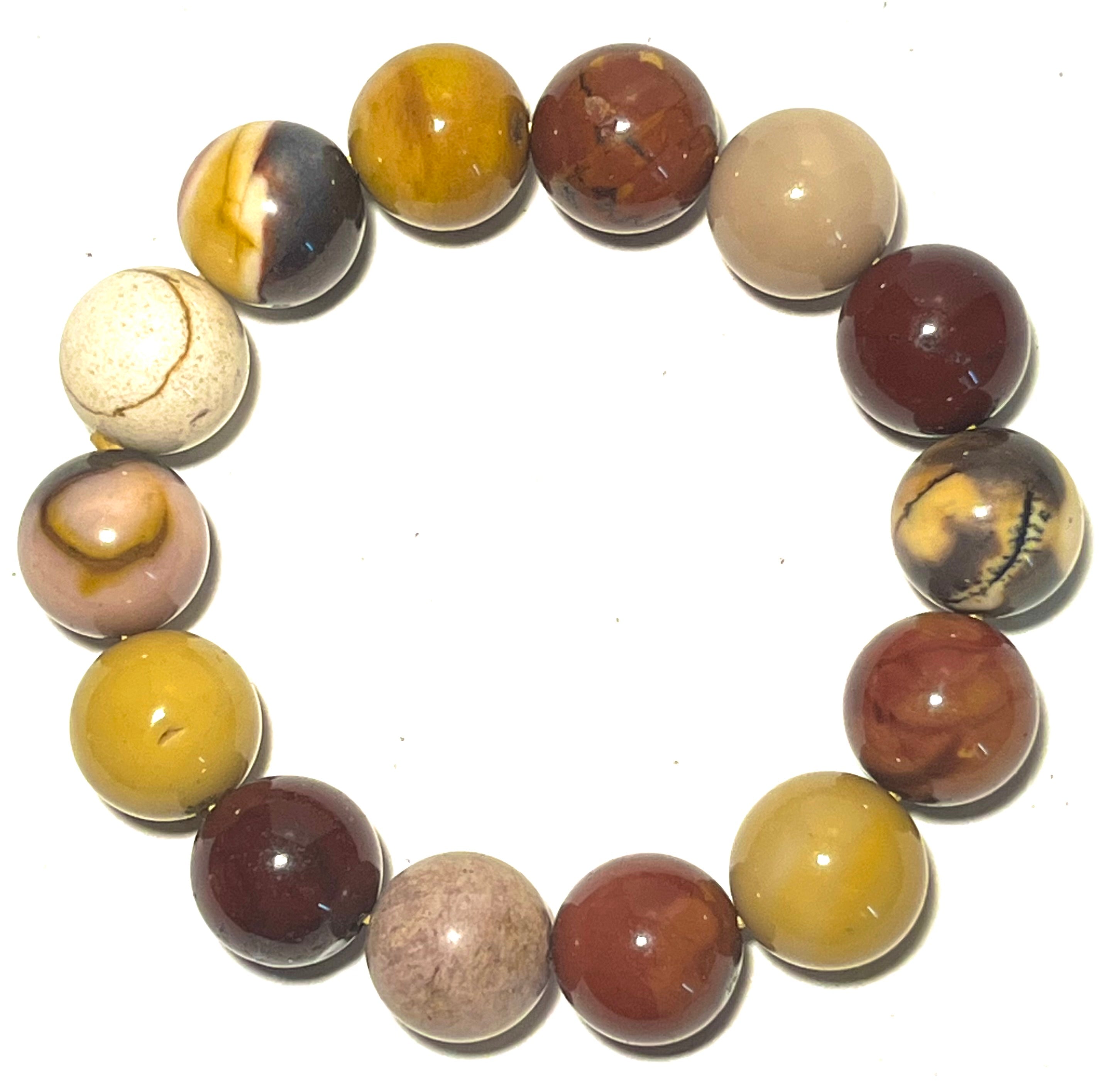 Natural Stone Bead Stretch Bracelet – Large Mixed Jasper/Mookaite Style Round Gemstone Beads