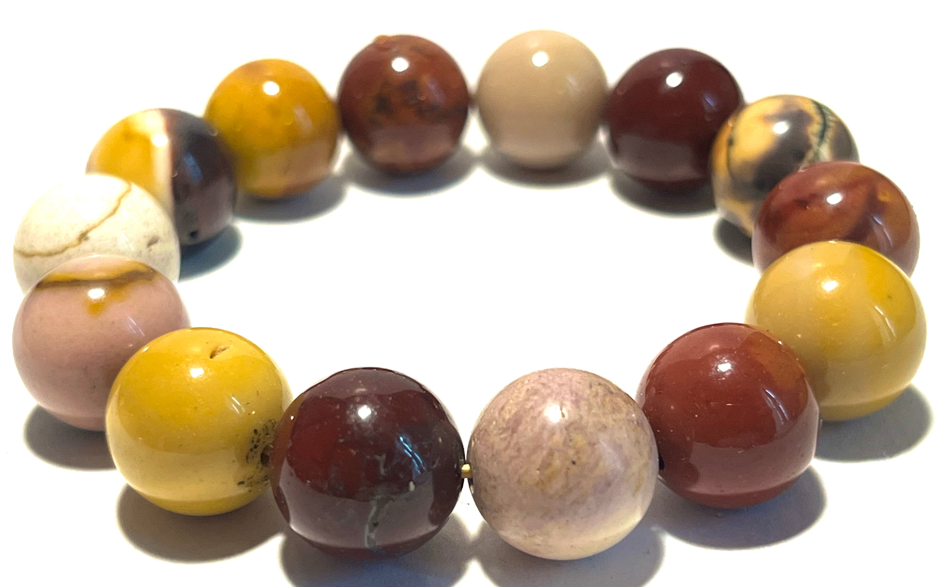 Natural Stone Bead Stretch Bracelet – Large Mixed Jasper/Mookaite Style Round Gemstone Beads