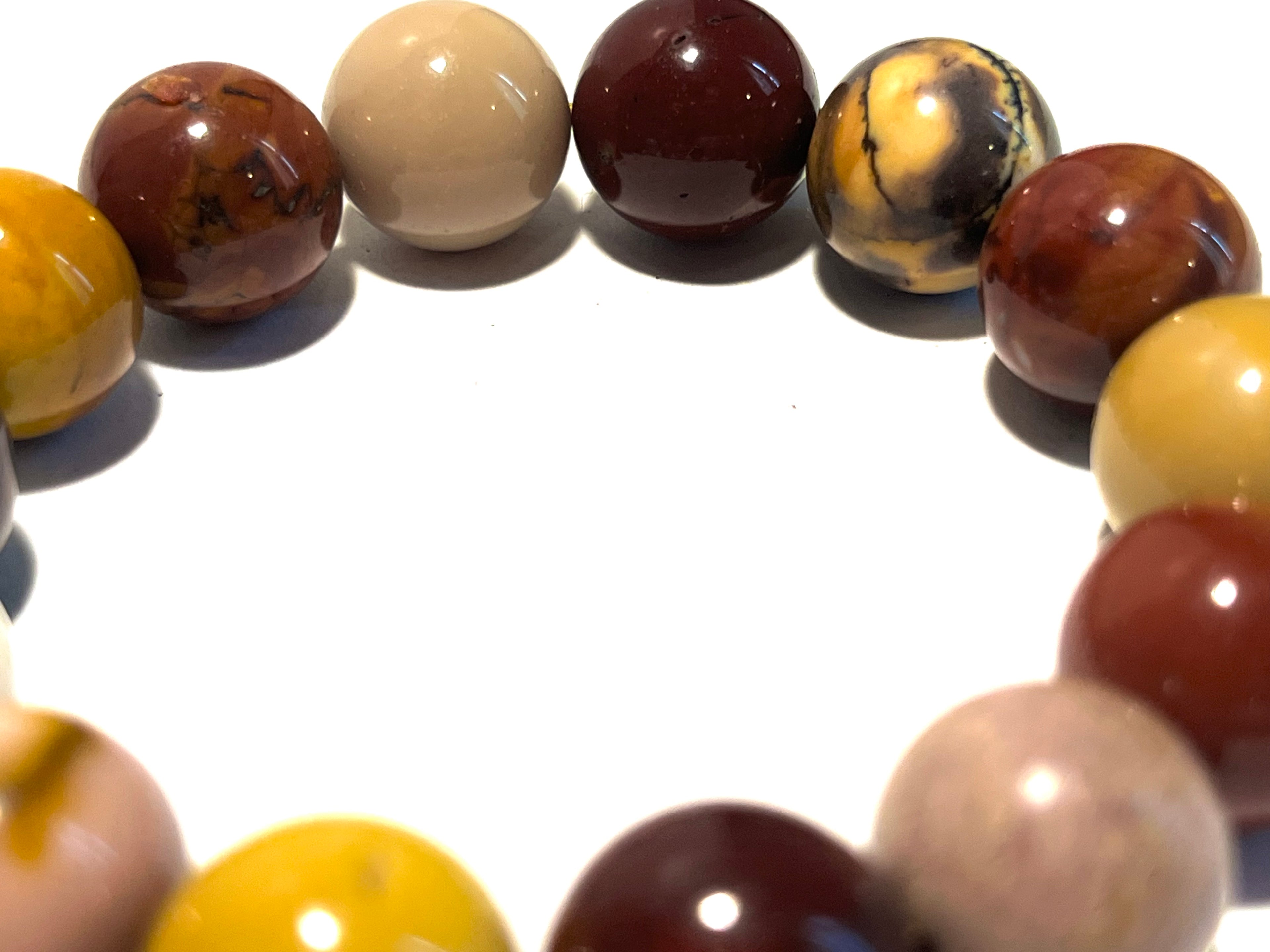 Natural Stone Bead Stretch Bracelet – Large Mixed Jasper/Mookaite Style Round Gemstone Beads