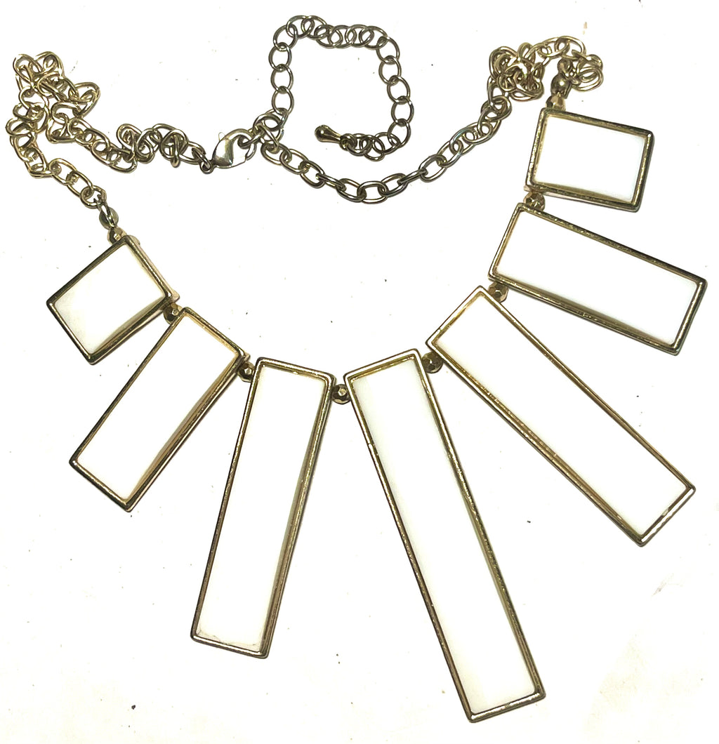 Geometric White Statement Necklace Gold Tone – Modern Bib Style Adjustable Necklace
