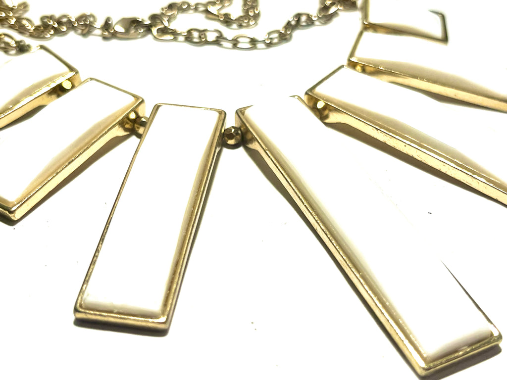 Geometric White Statement Necklace Gold Tone – Modern Bib Style Adjustable Necklace