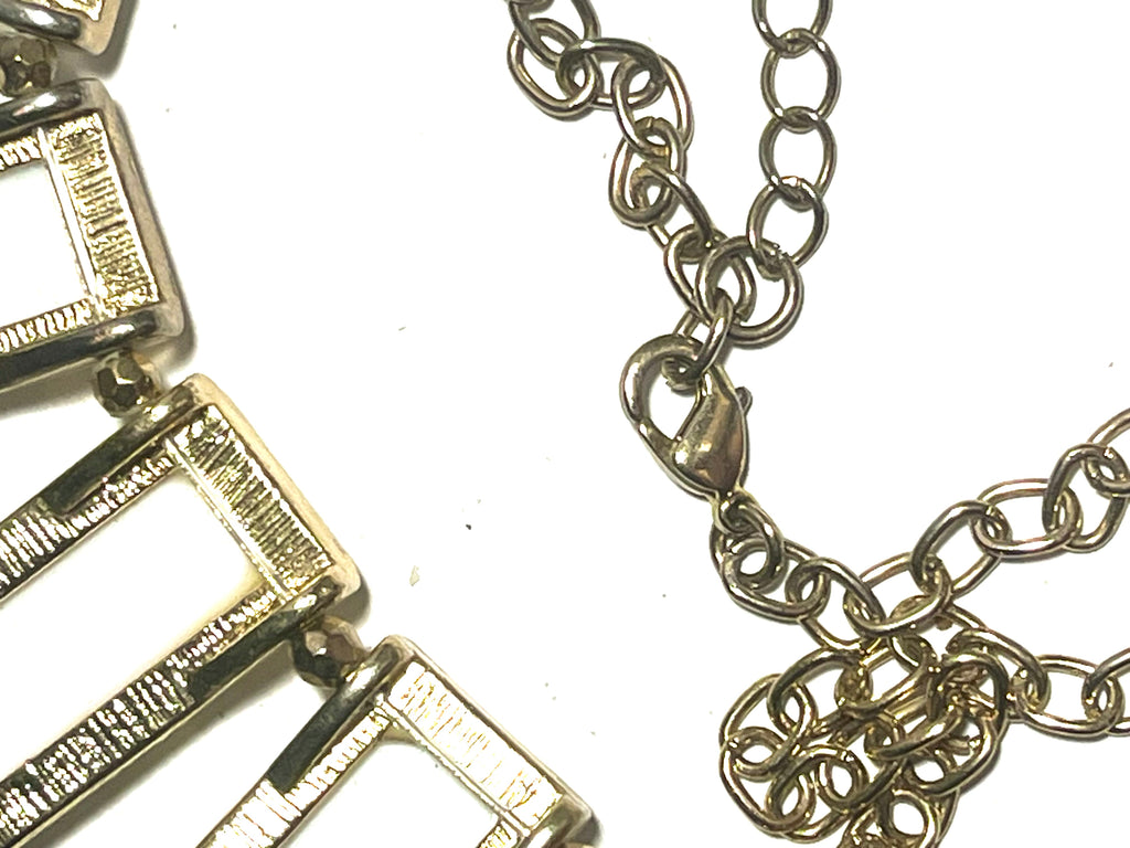 Geometric White Statement Necklace Gold Tone – Modern Bib Style Adjustable Necklace