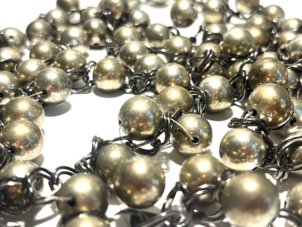Vintage Long Silver Tone Ball Bead Chain Necklace – Multi Strand Sautoir Style Statement Necklace