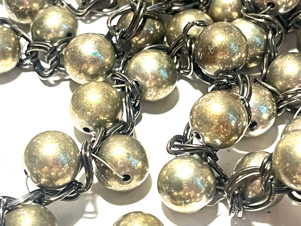 Vintage Long Silver Tone Ball Bead Chain Necklace – Multi Strand Sautoir Style Statement Necklace