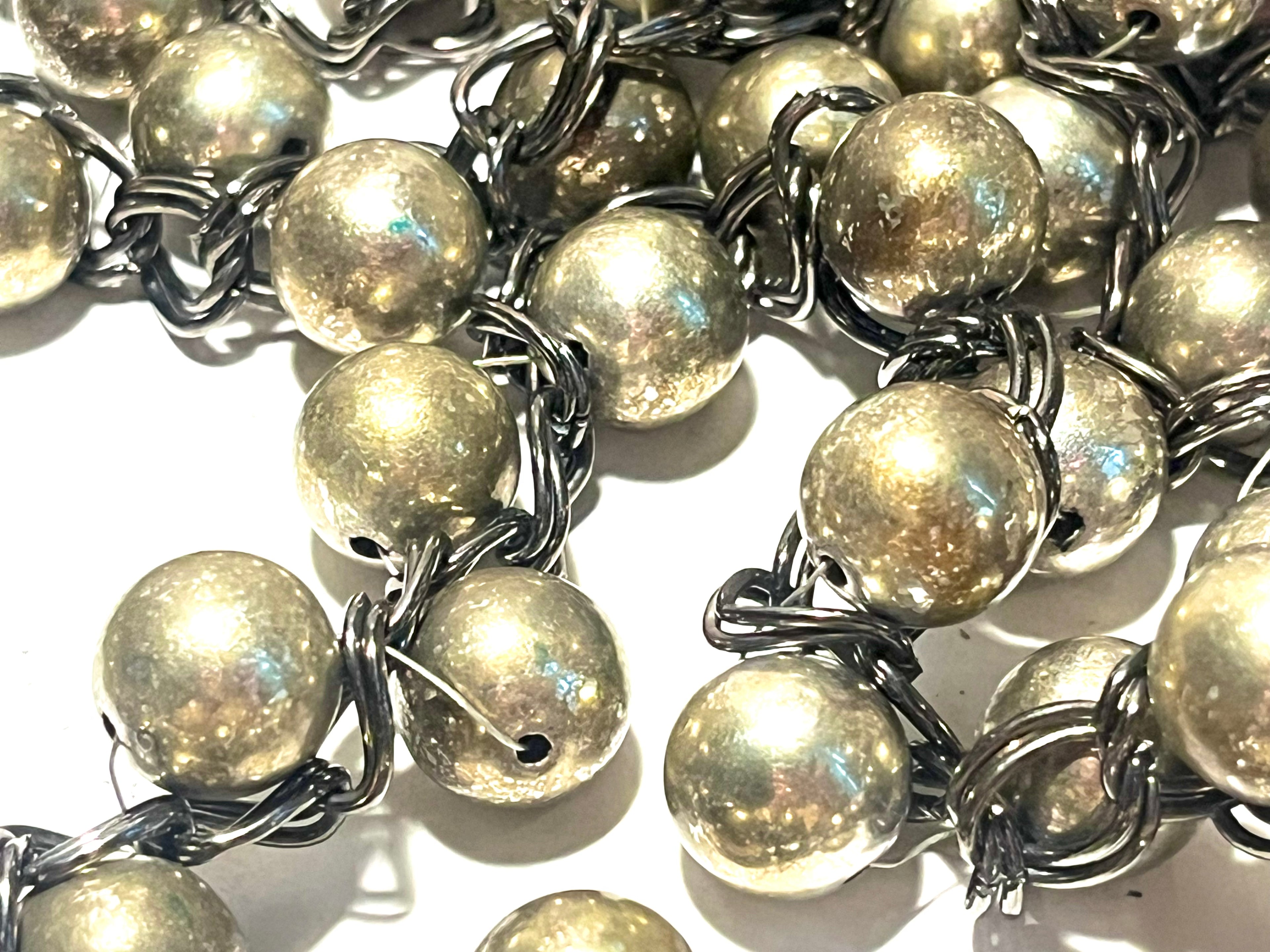 Vintage Long Silver Tone Ball Bead Chain Necklace – Multi Strand Sautoir Style Statement Necklace