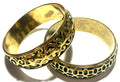 Vintage Brass Tone Openwork Bangle Bracelet Set – Black Enamel Filigree Cutout Wide Bangles (Pair)