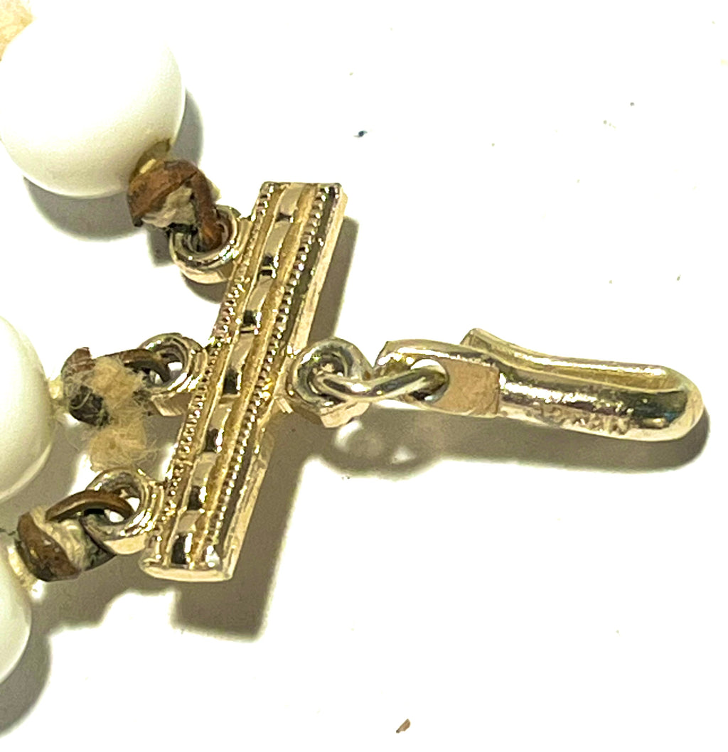 Vintage Japan Triple Strand White Milk Glass Bead Necklace Heavy Mid-Century Statement Necklace