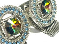 Vintage Mesh Wrap Cufflinks Rainbow Rivoli Rhinestone Blue Halo Silver Tone Men’s Jewelry