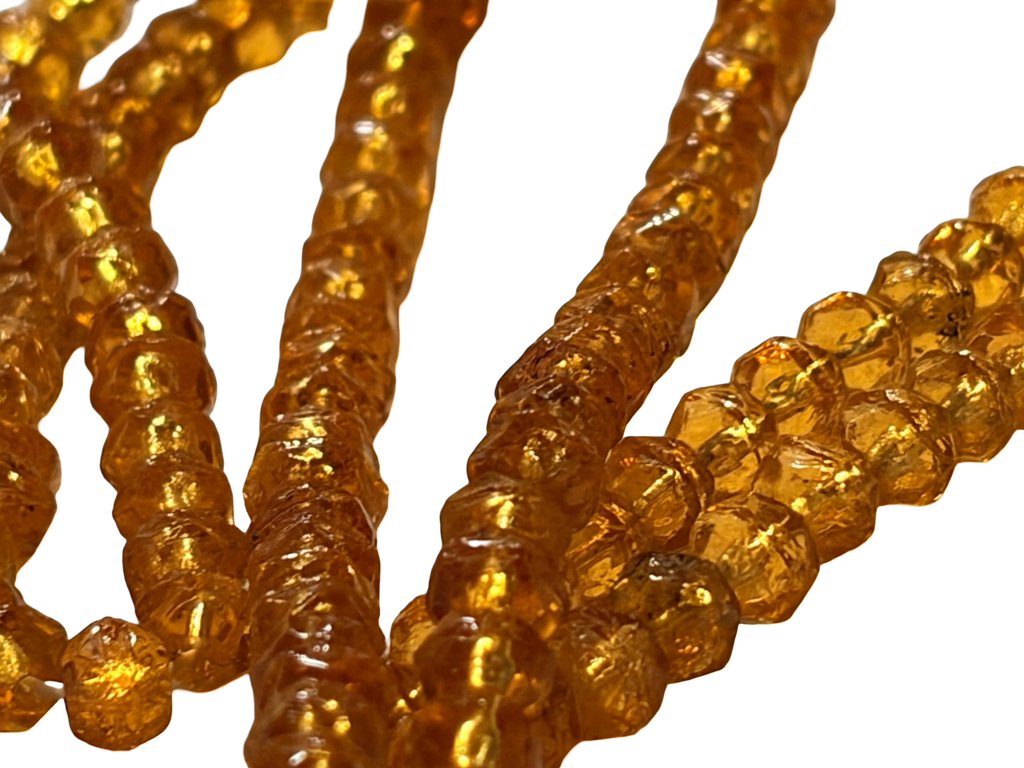 Vintage Amber Glass Faceted Bead Necklace Czech Style Golden Honey Crystal Strand