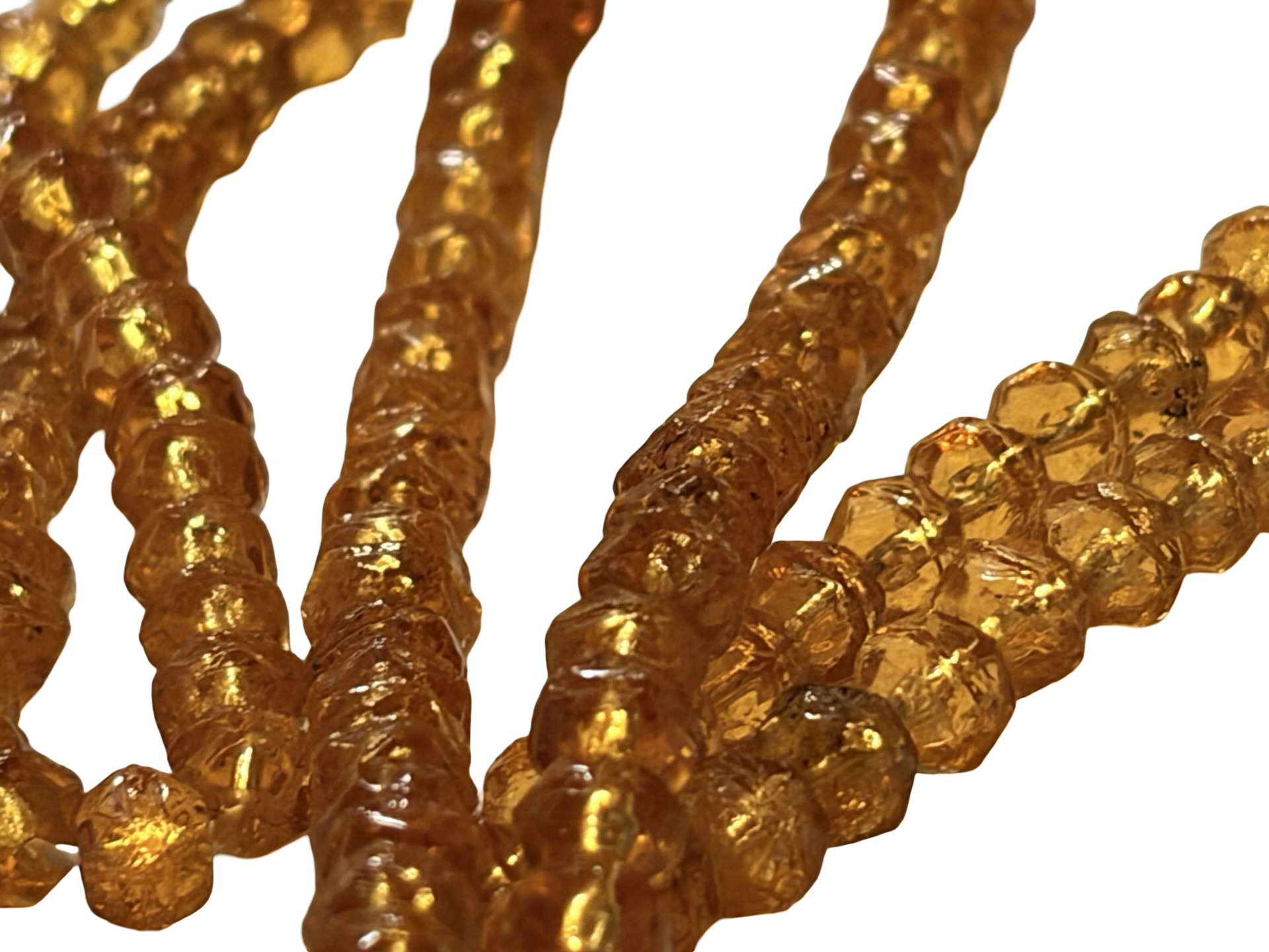 Vintage Amber Glass Faceted Bead Necklace Czech Style Golden Honey Crystal Strand