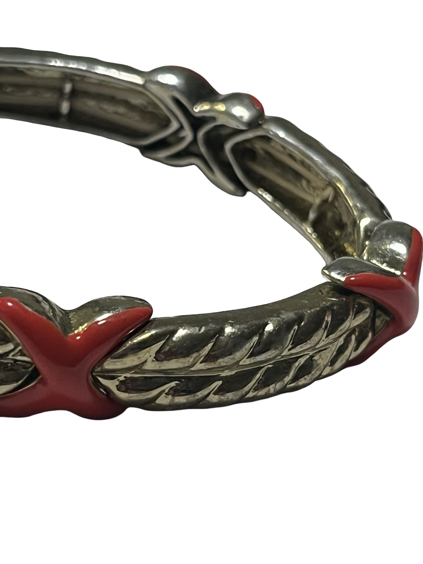 Vintage Silver-Tone &amp; Red Enamel leaf link bracelet