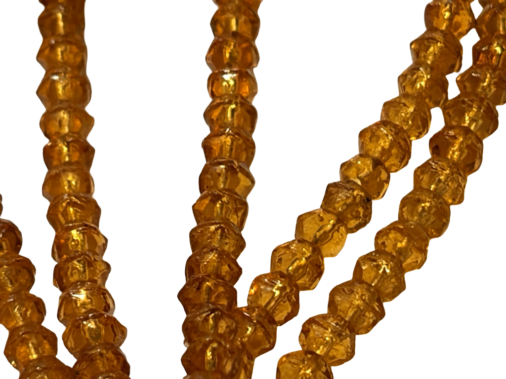 Vintage Amber Glass Faceted Bead Necklace Czech Style Golden Honey Crystal Strand