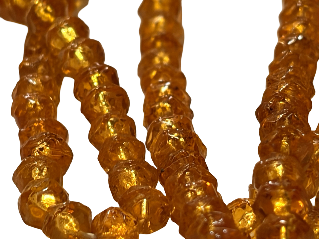 Vintage Amber Glass Faceted Bead Necklace Czech Style Golden Honey Crystal Strand