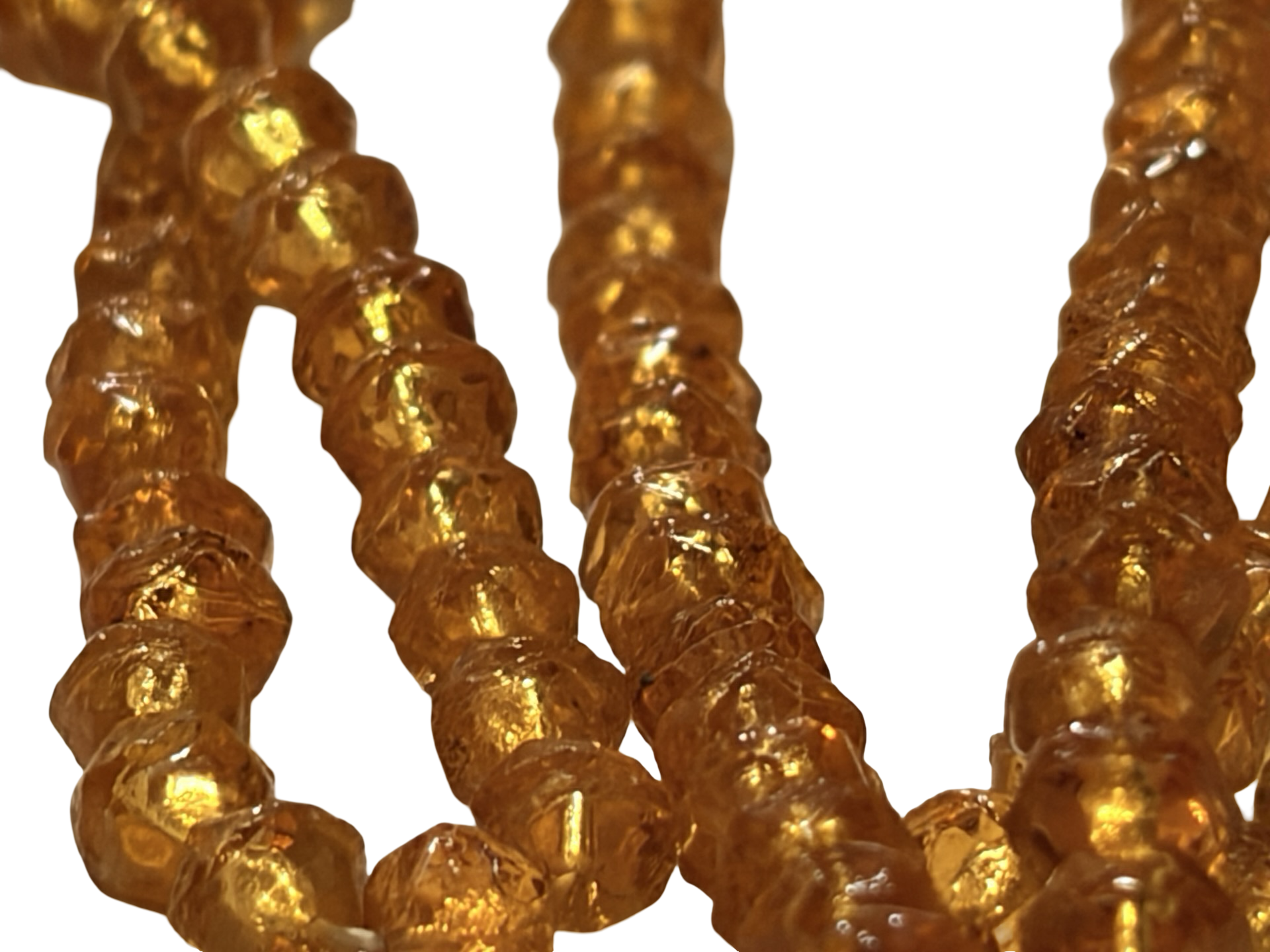 Vintage Amber Glass Faceted Bead Necklace Czech Style Golden Honey Crystal Strand