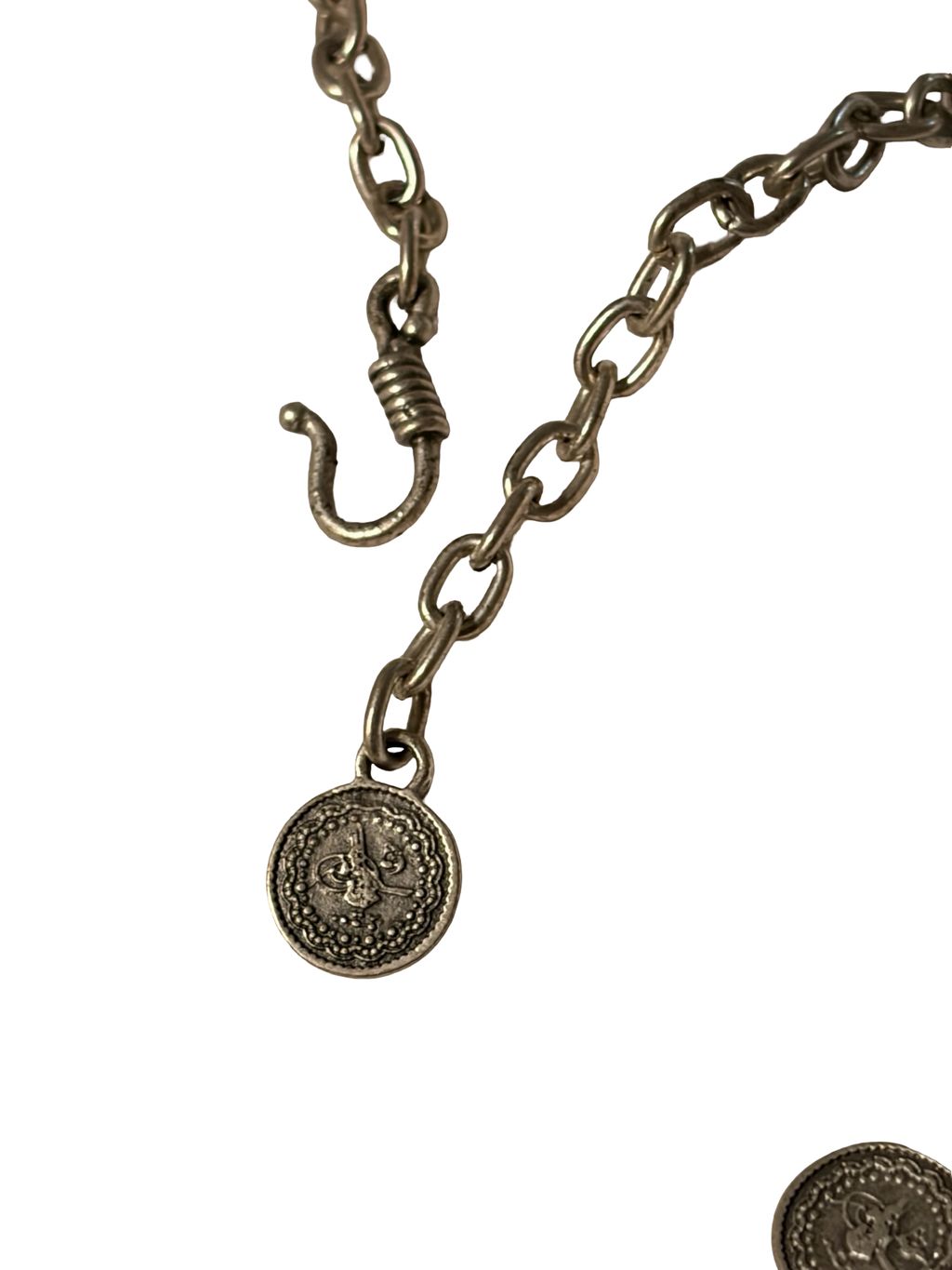 Vintage Silver Tone Turkish Coin Drape Necklace, Belly Dance / Boho Style