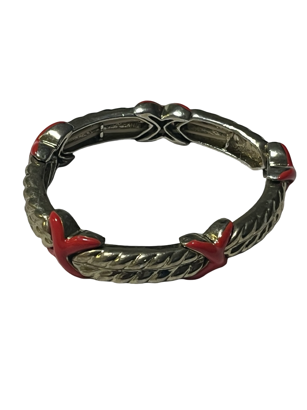 Vintage Silver-Tone &amp; Red Enamel leaf link bracelet
