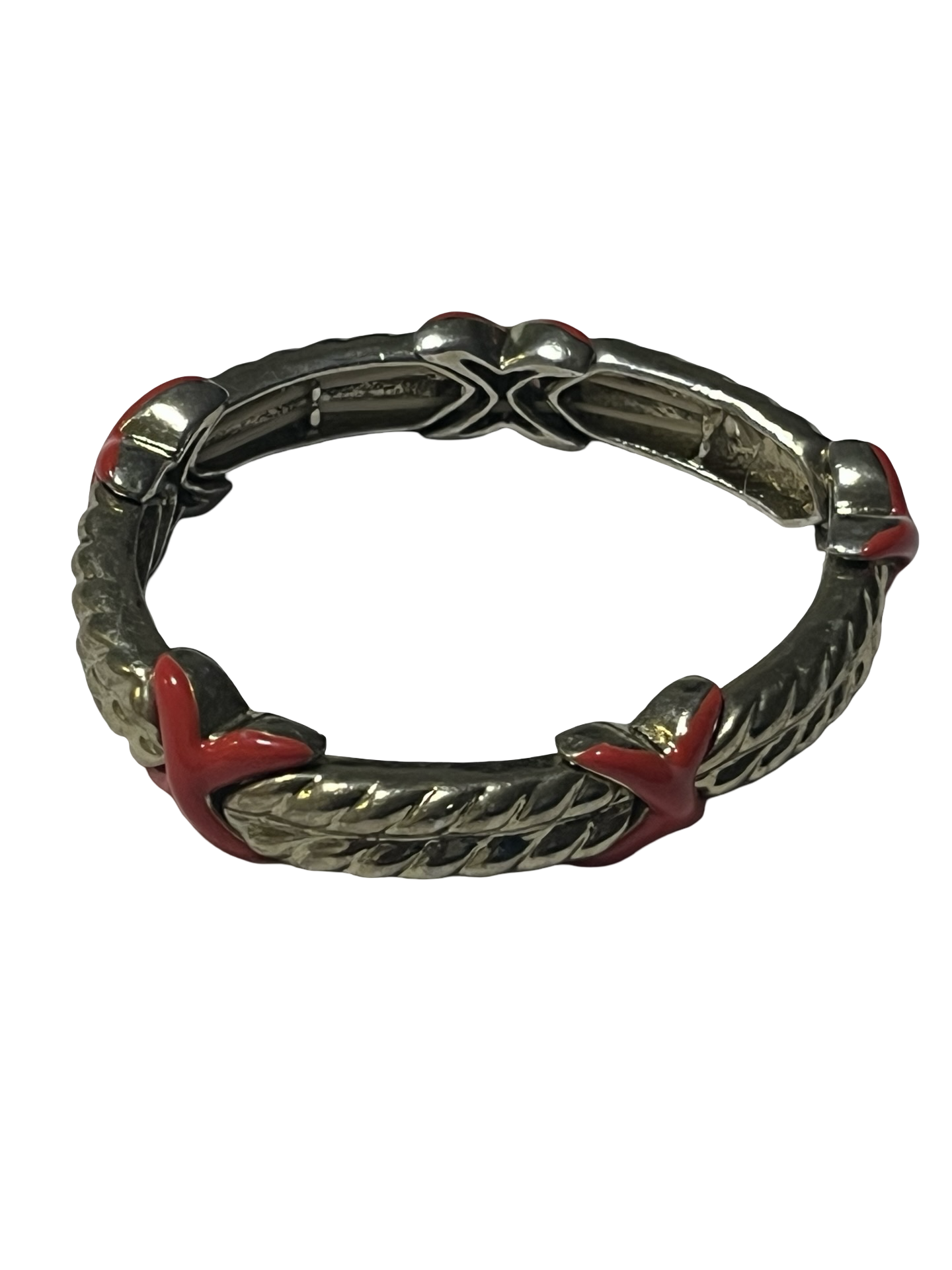Vintage Silver-Tone &amp; Red Enamel leaf link bracelet