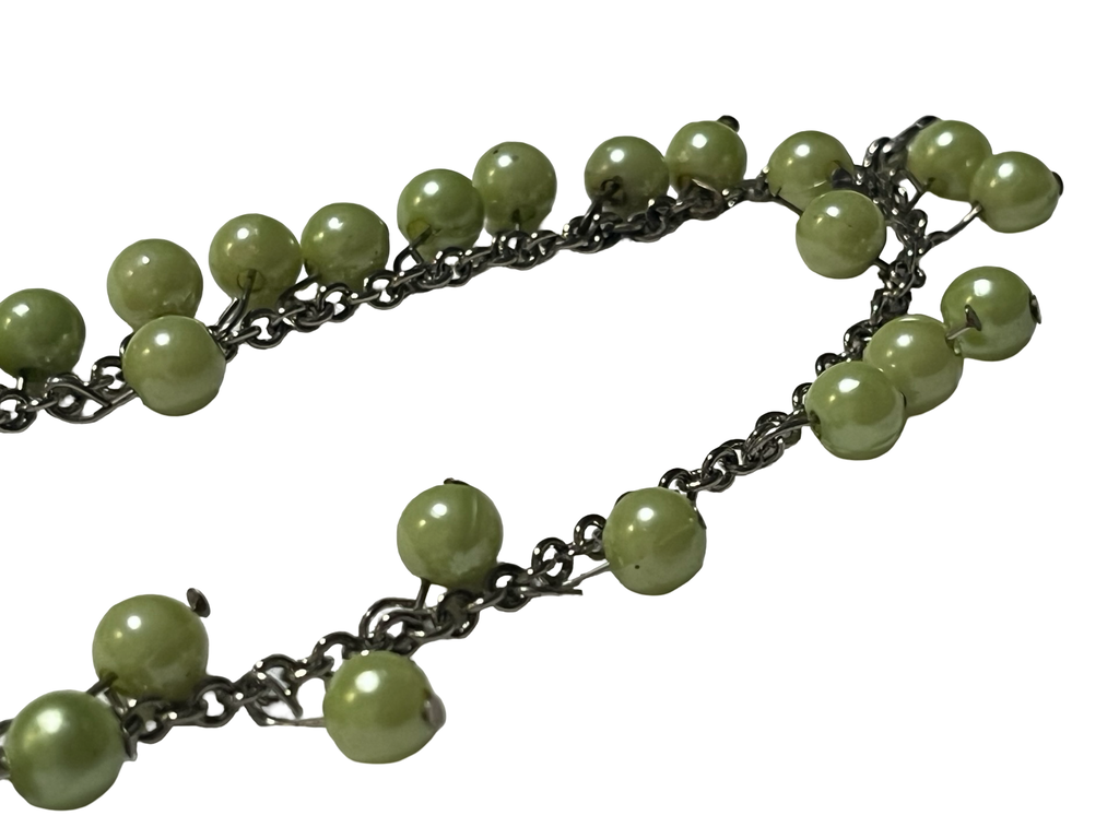 Vintage Green Bead Chain Necklace | Layered Dangle Statement Necklace that turns into a bracelet also