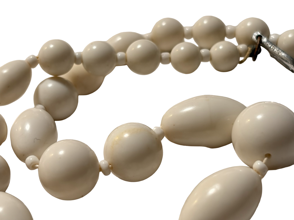 Vintage White Lucite Bead Necklace Mid Century Graduated Beads Adjustable Choker