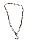 Stainless Steel Heart Charm Chain Necklace Toggle Clasp Silver Tone Minimalist